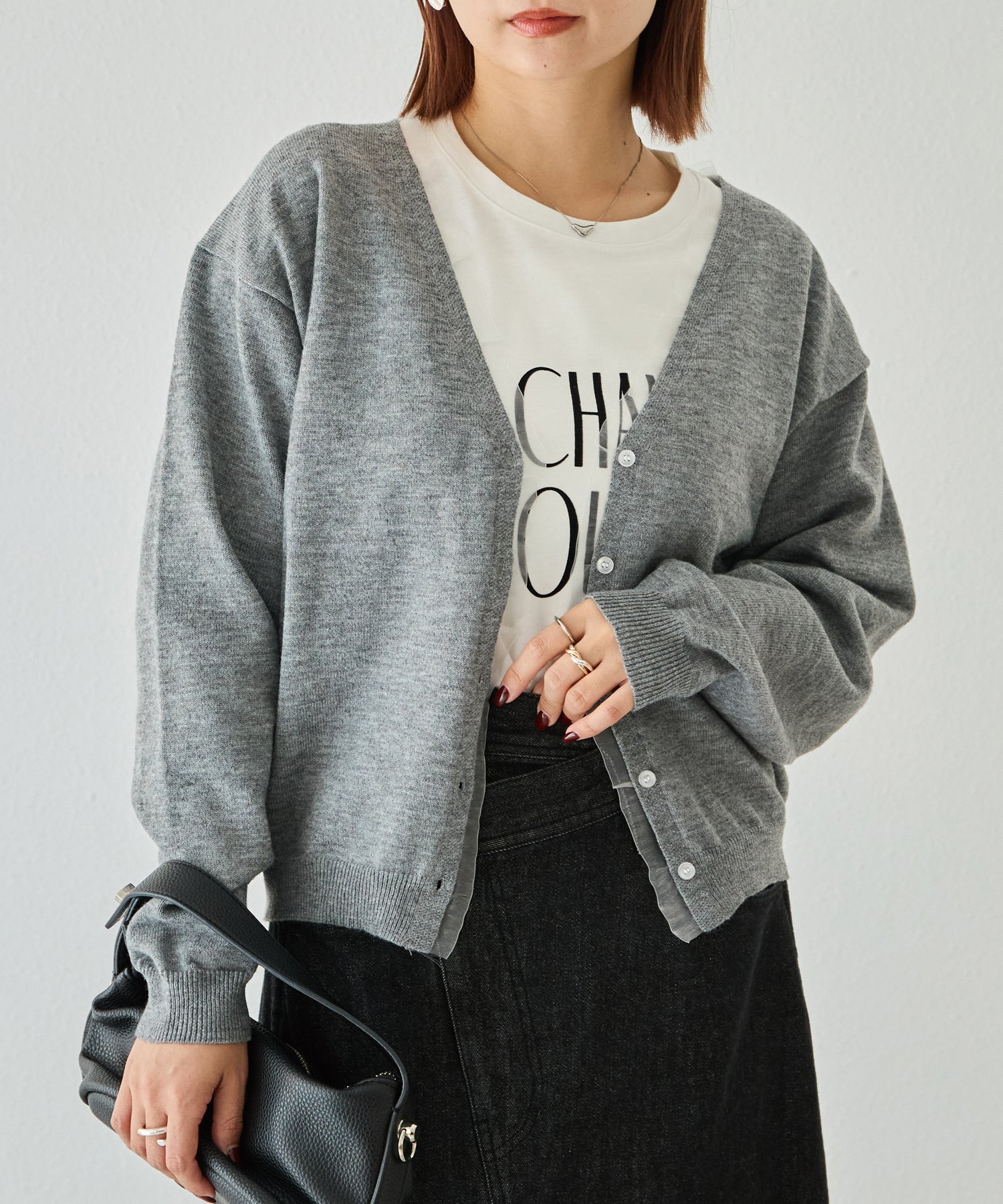 オーガンジー配色ニットカーデ