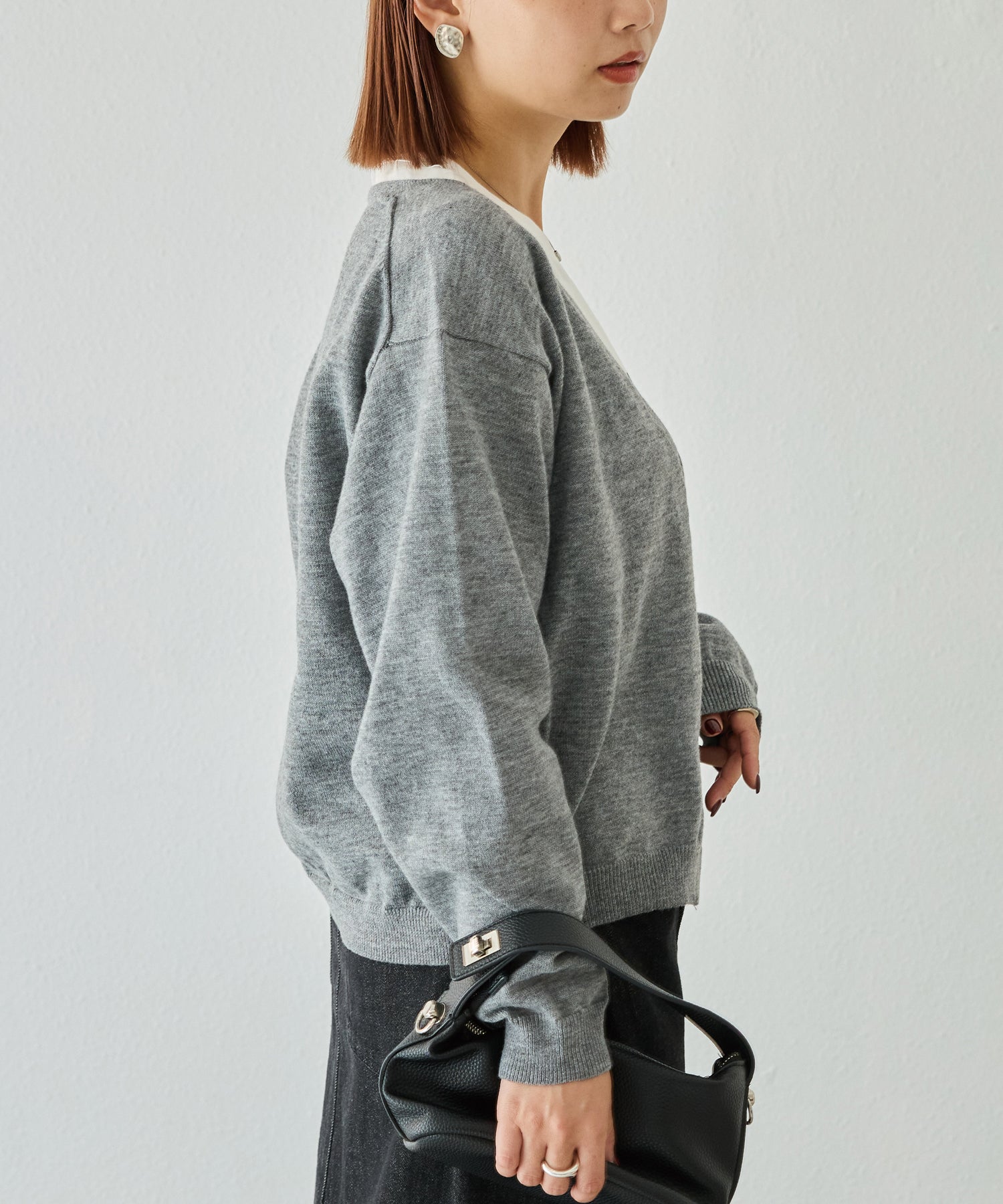 オーガンジー配色ニットカーデ