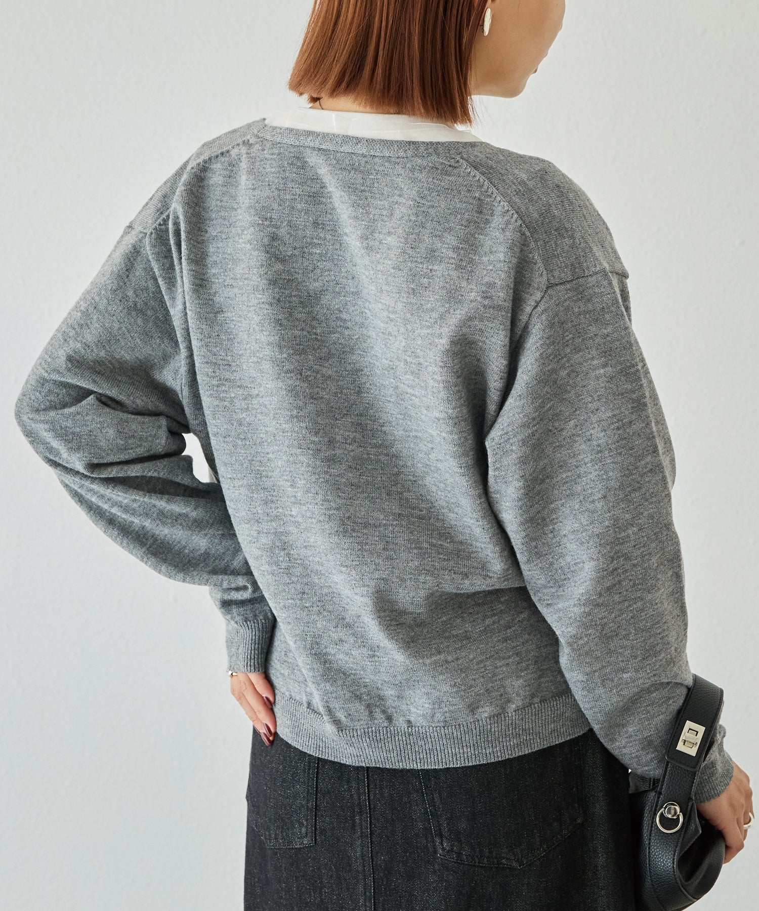 オーガンジー配色ニットカーデ