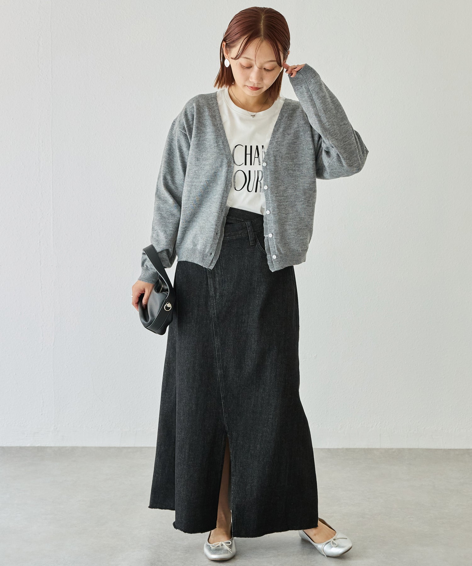 オーガンジー配色ニットカーデ