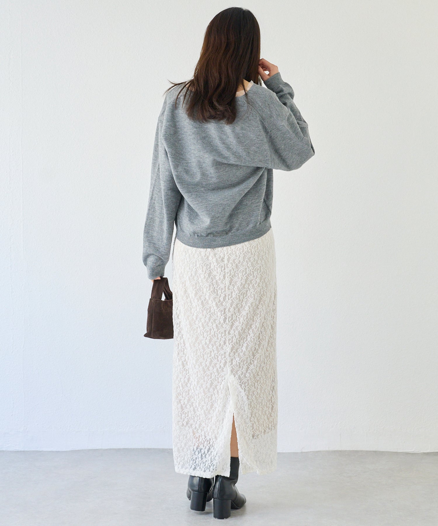 【洗える】オーガンジー配色ニットカーデ