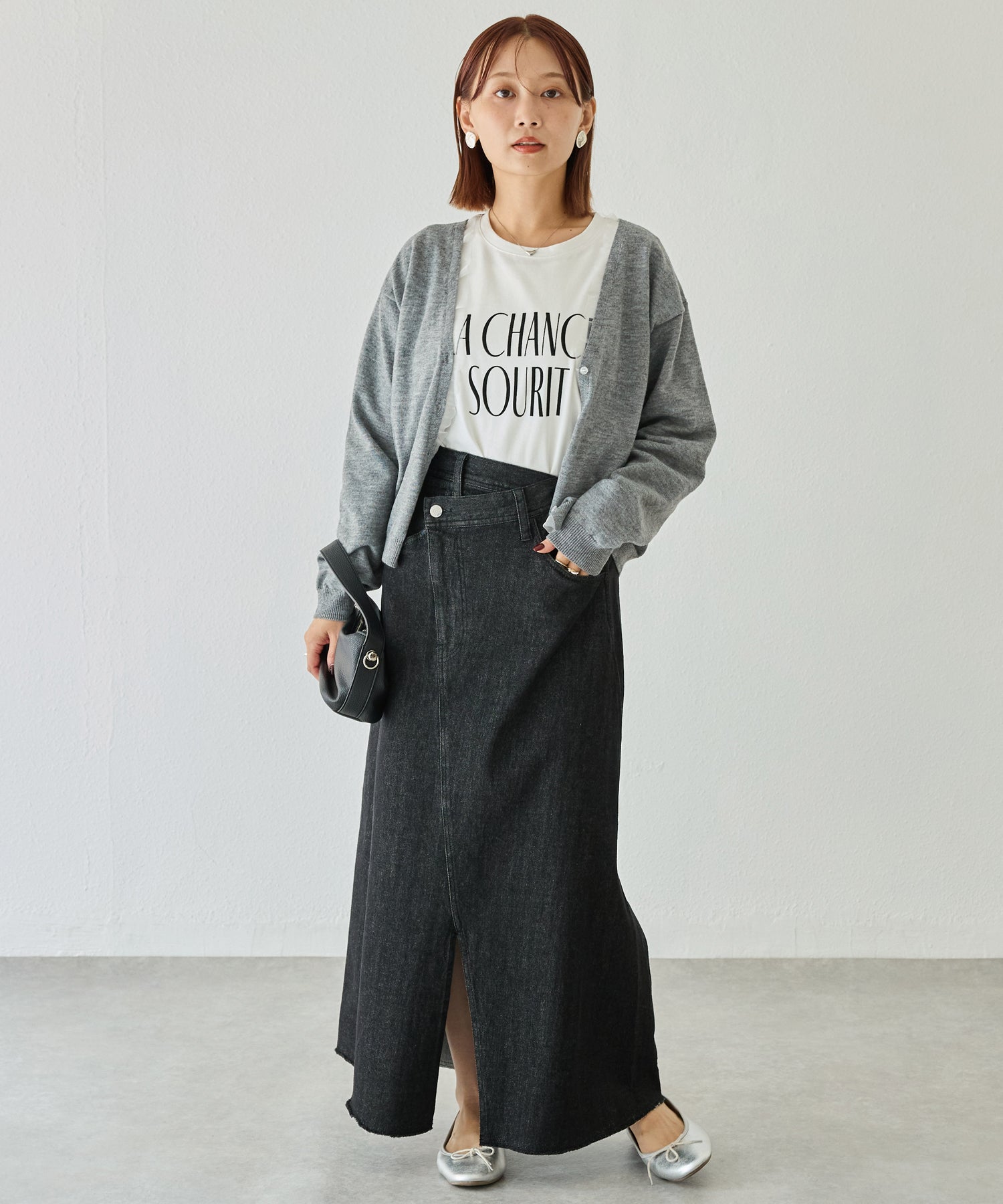 オーガンジー配色ニットカーデ