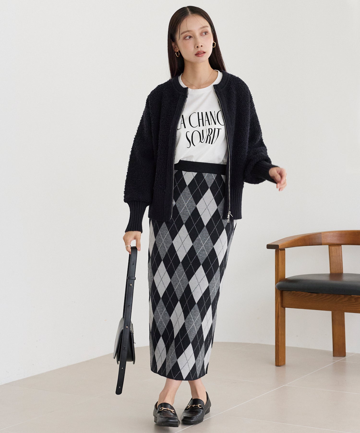アーガイル柄ニットナロースカート