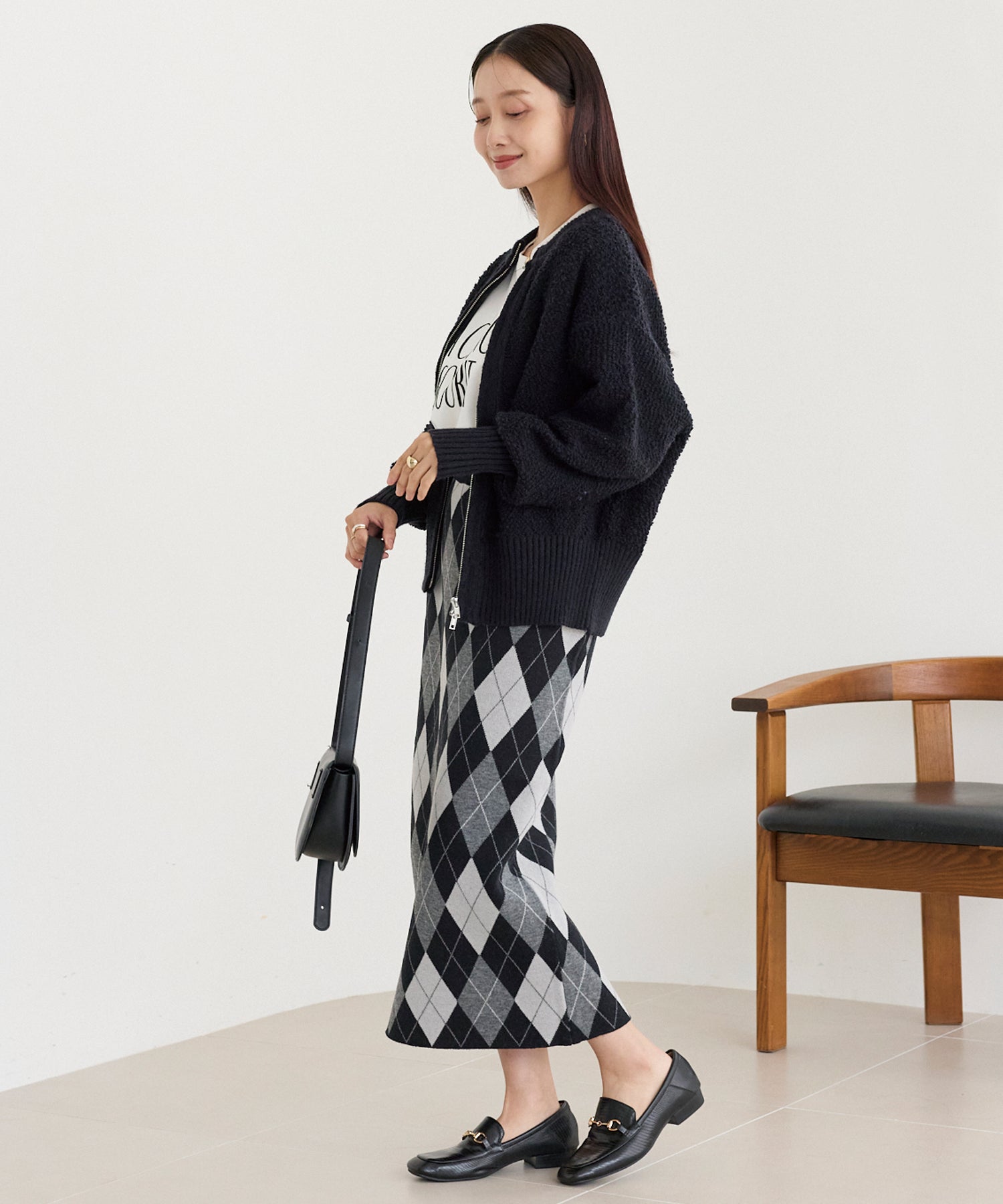 アーガイル柄ニットナロースカート