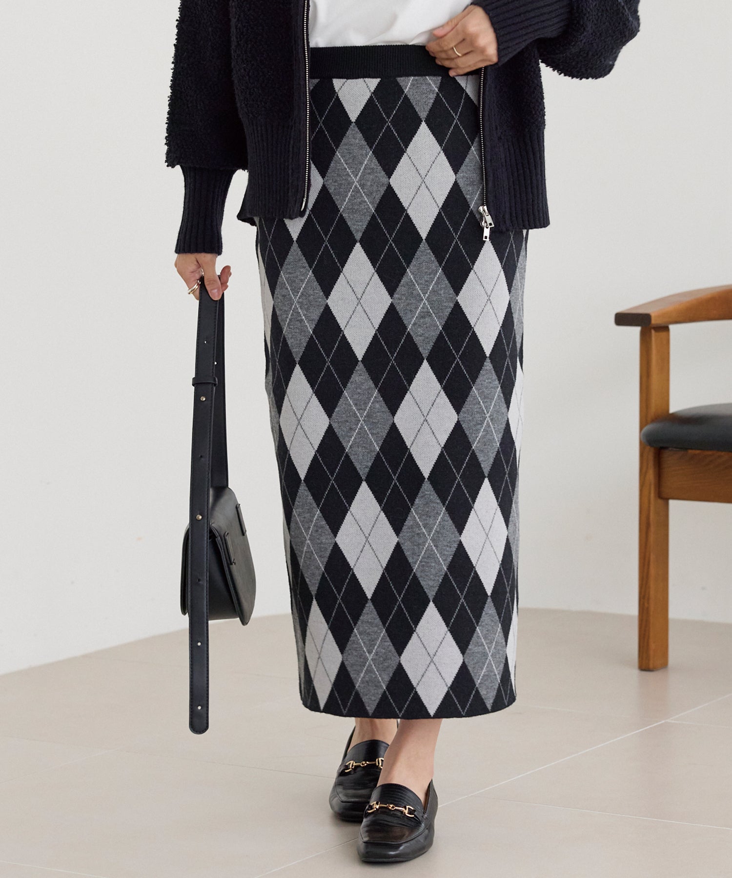 アーガイル柄ニットナロースカート