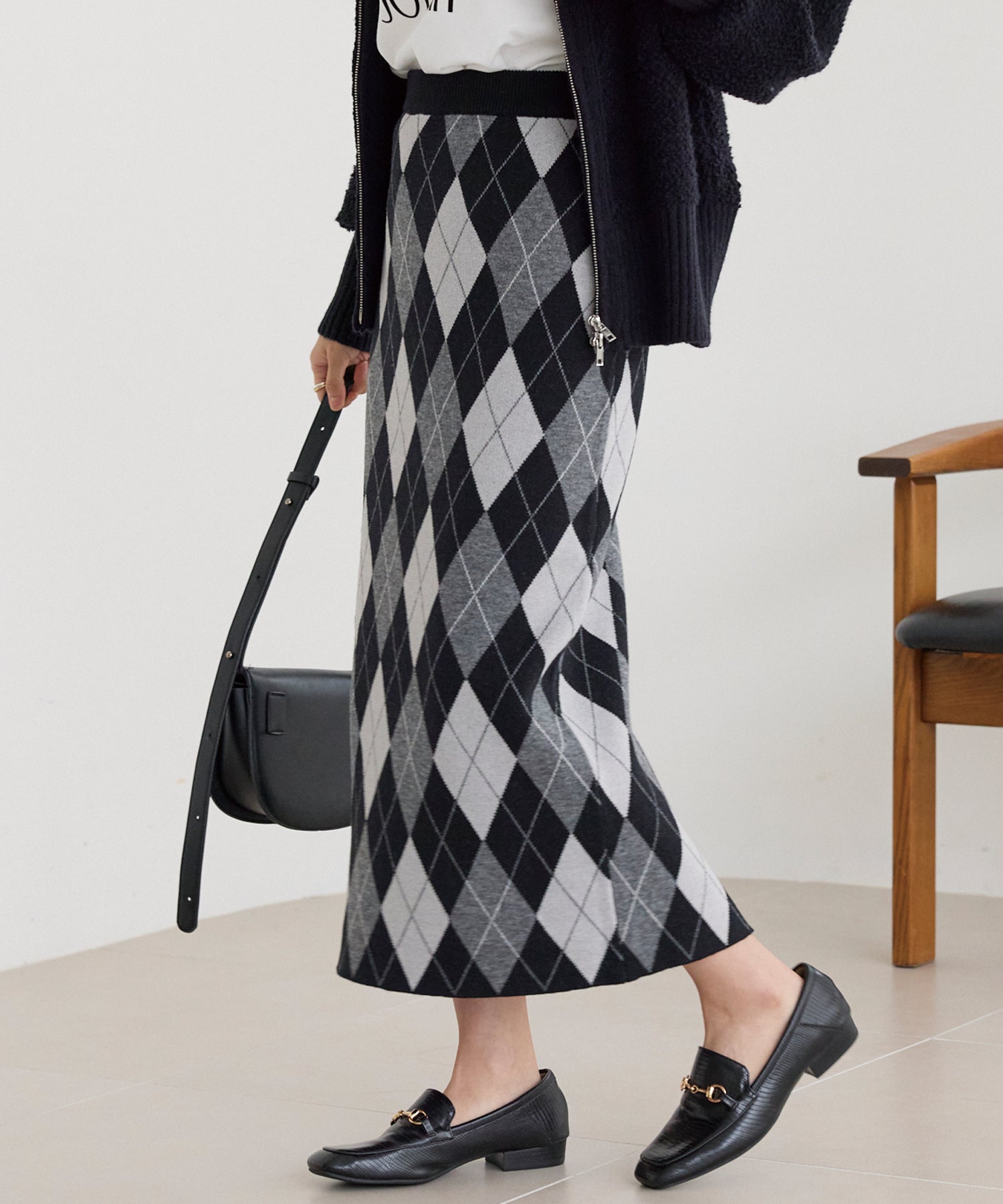 アーガイル柄ニットナロースカート