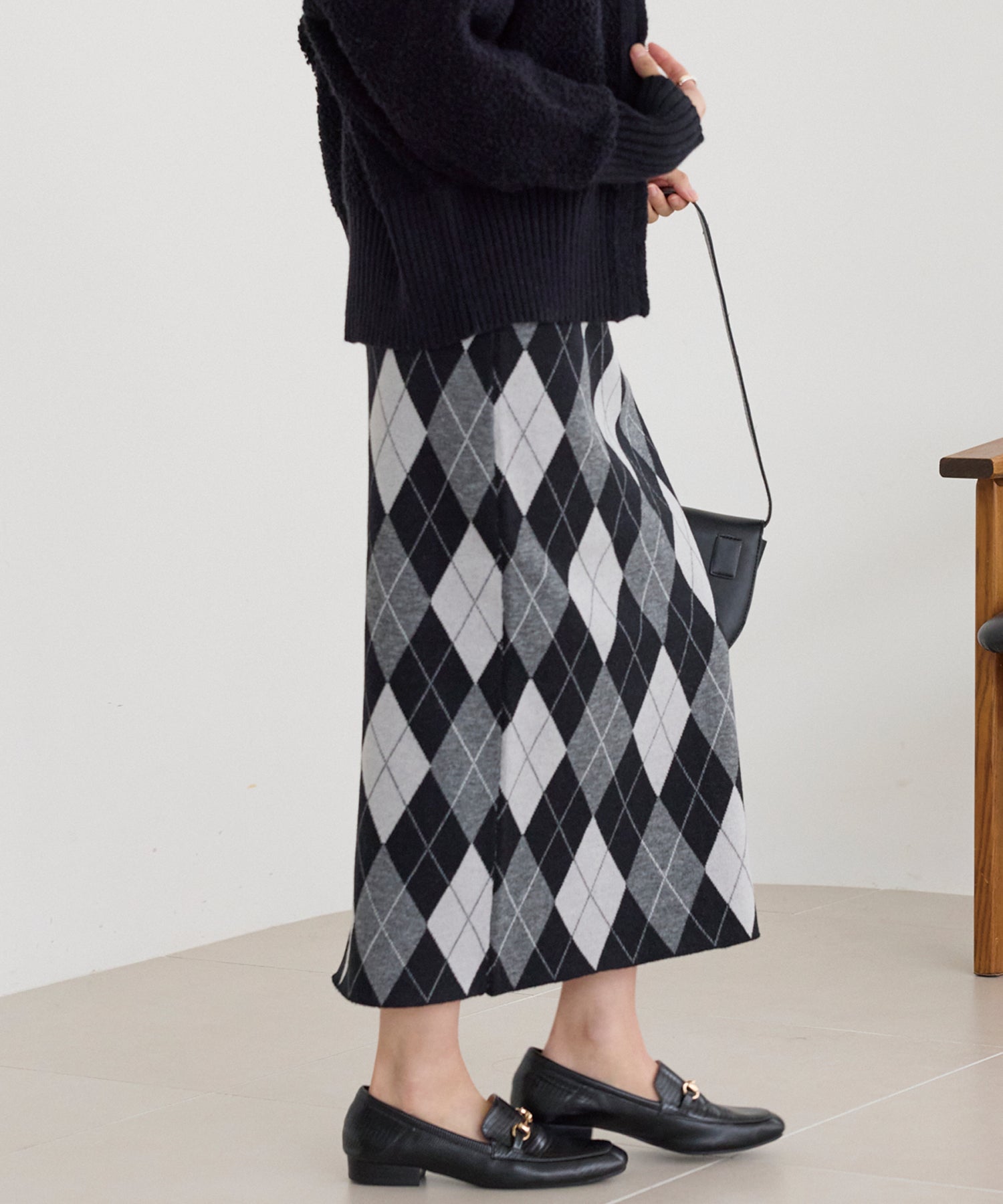 アーガイル柄ニットナロースカート