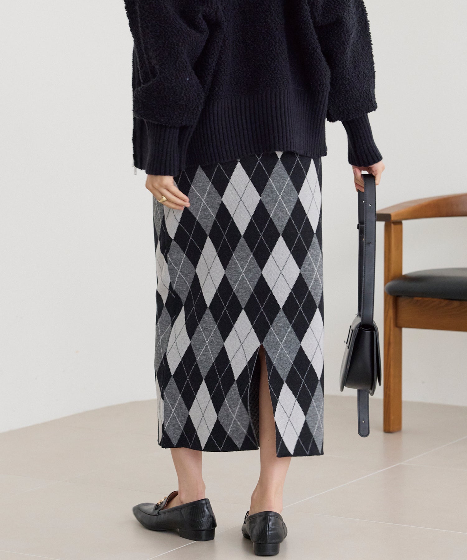 アーガイル柄ニットナロースカート
