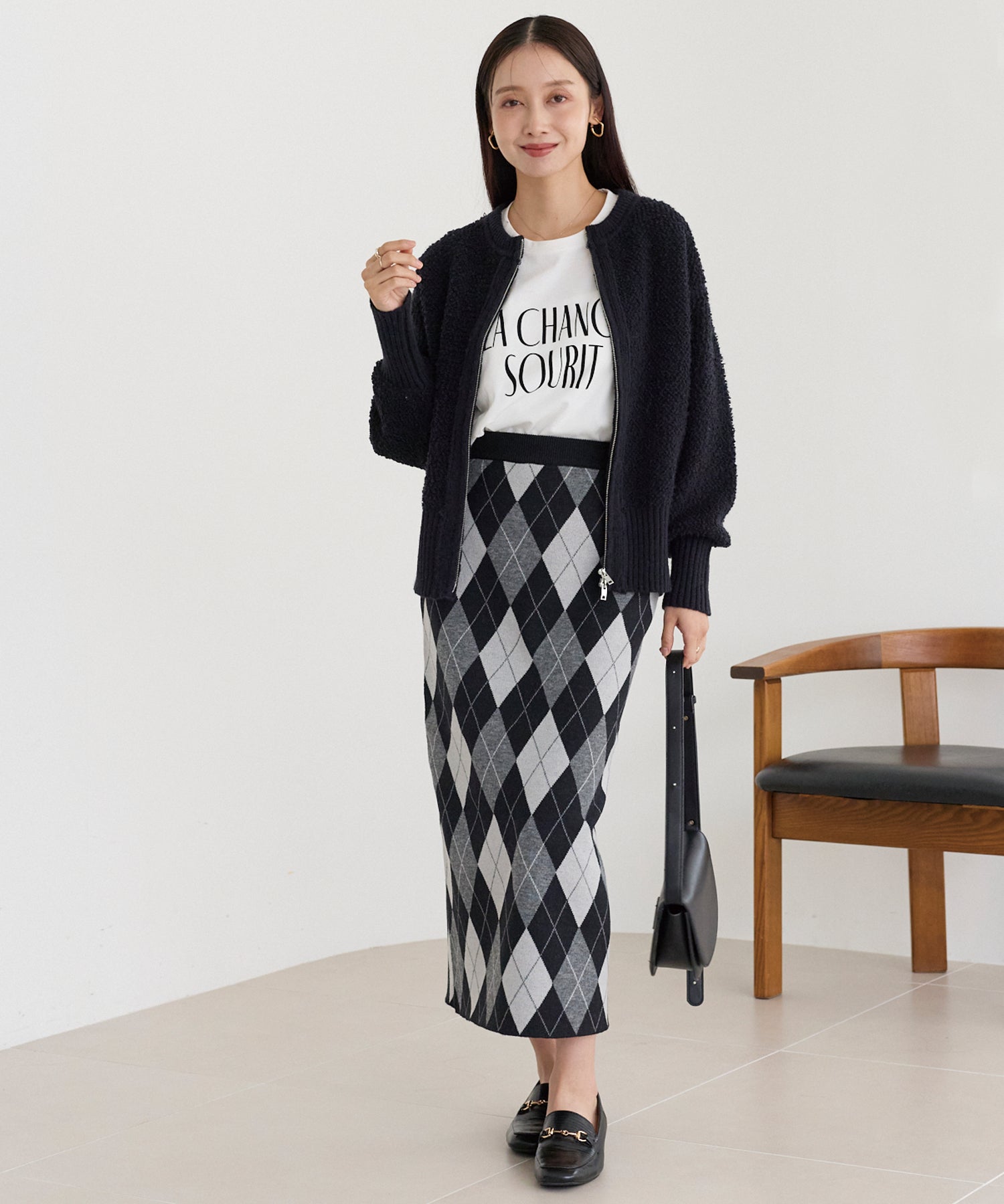 アーガイル柄ニットナロースカート