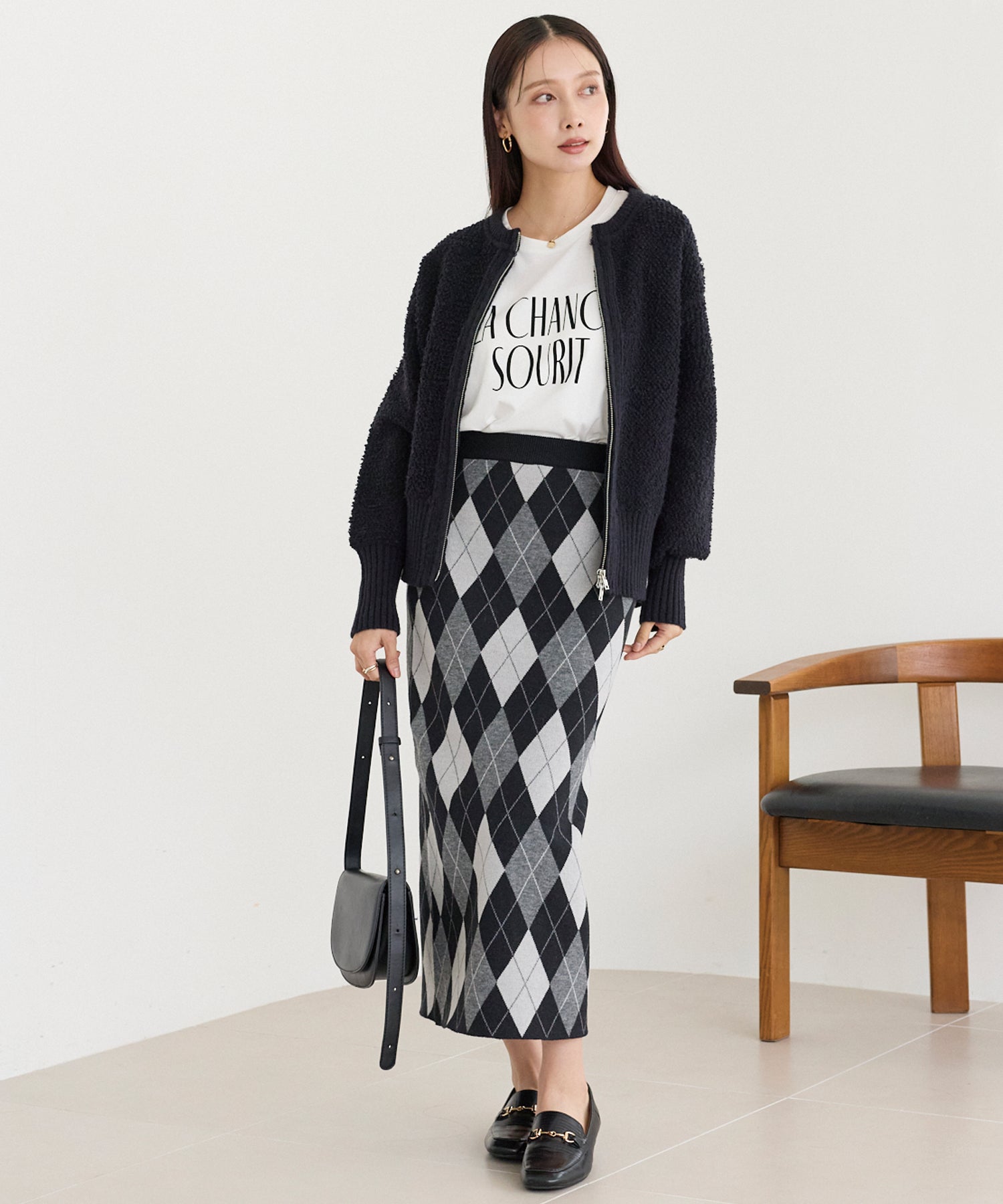 アーガイル柄ニットナロースカート