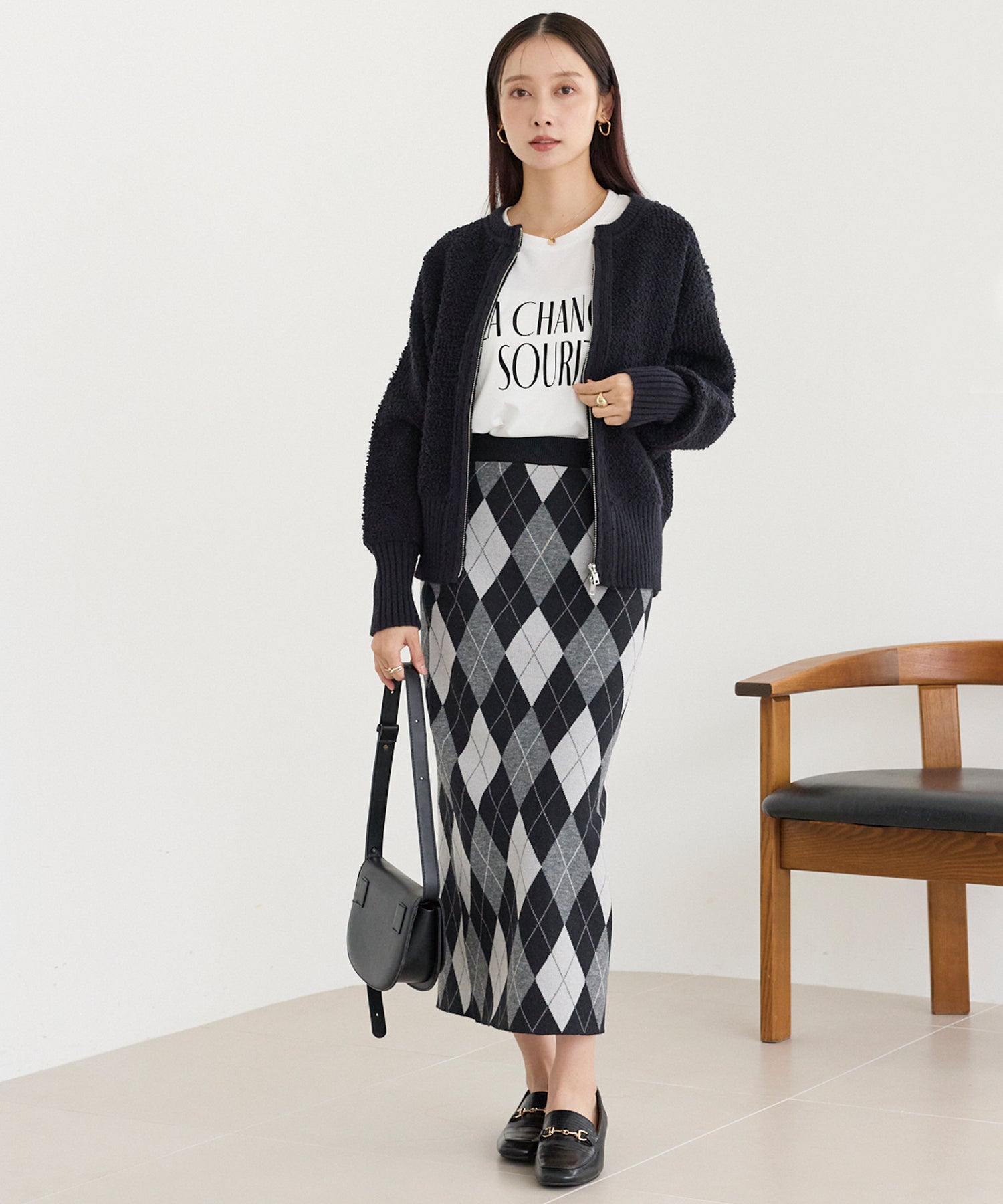 アーガイル柄ニットナロースカート
