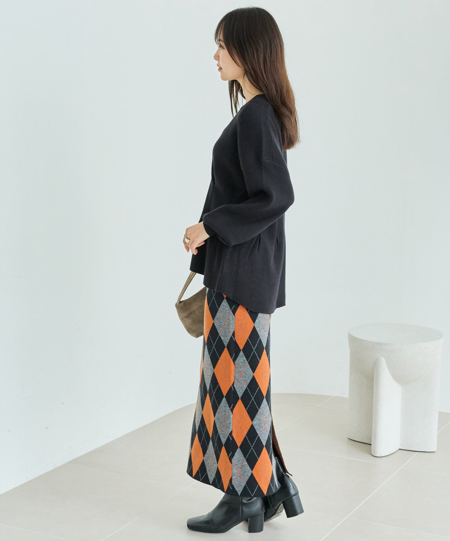 アーガイル柄ニットナロースカート