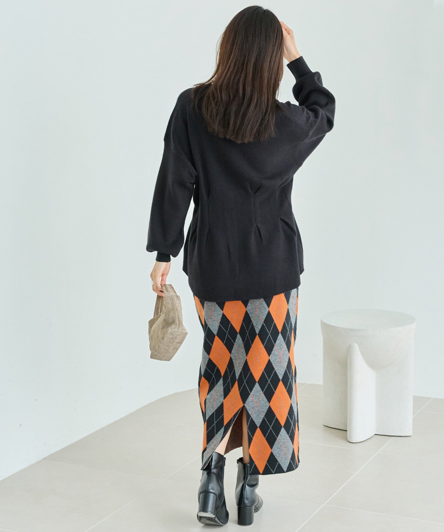 アーガイル柄ニットナロースカート