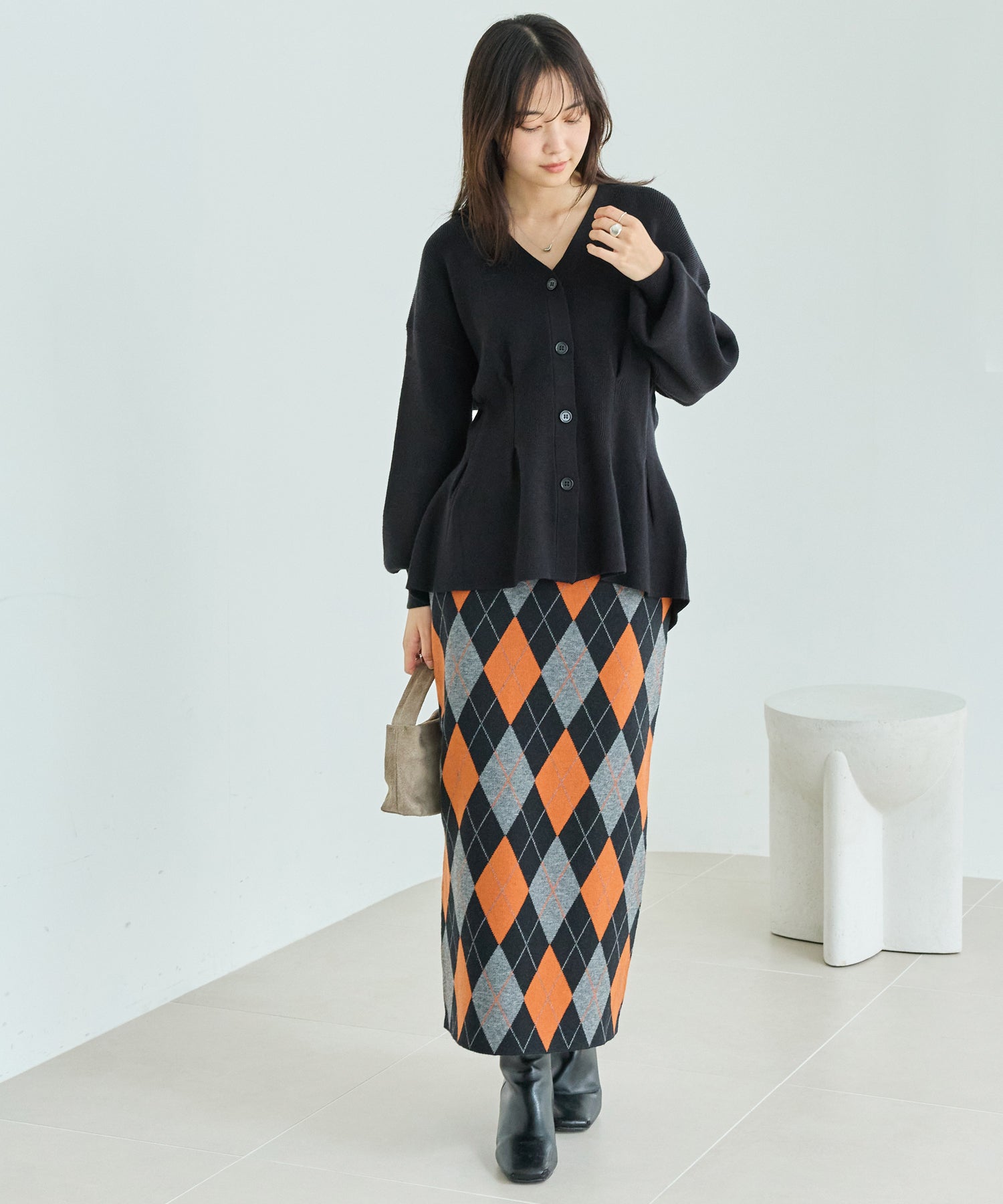 アーガイル柄ニットナロースカート
