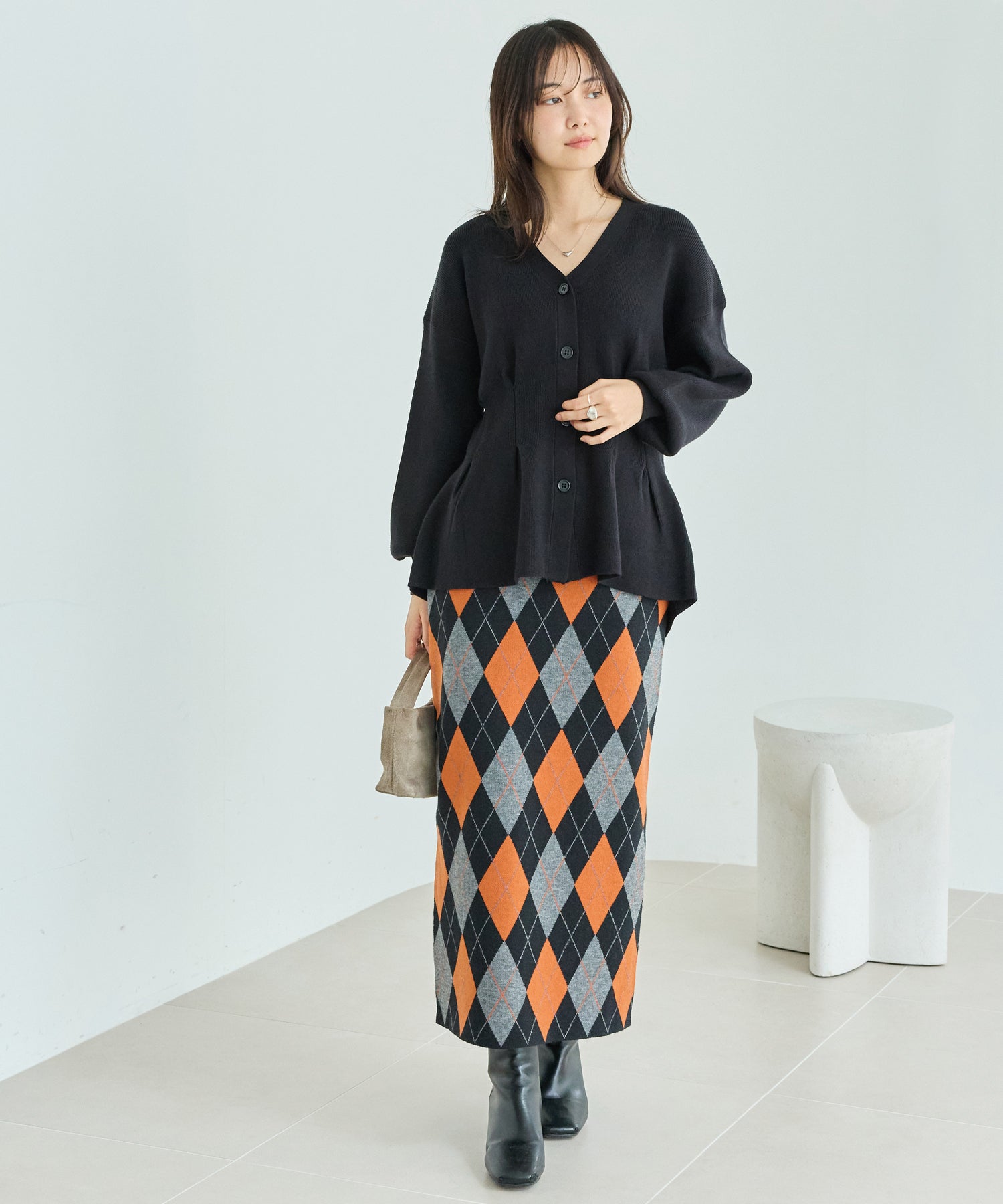アーガイル柄ニットナロースカート