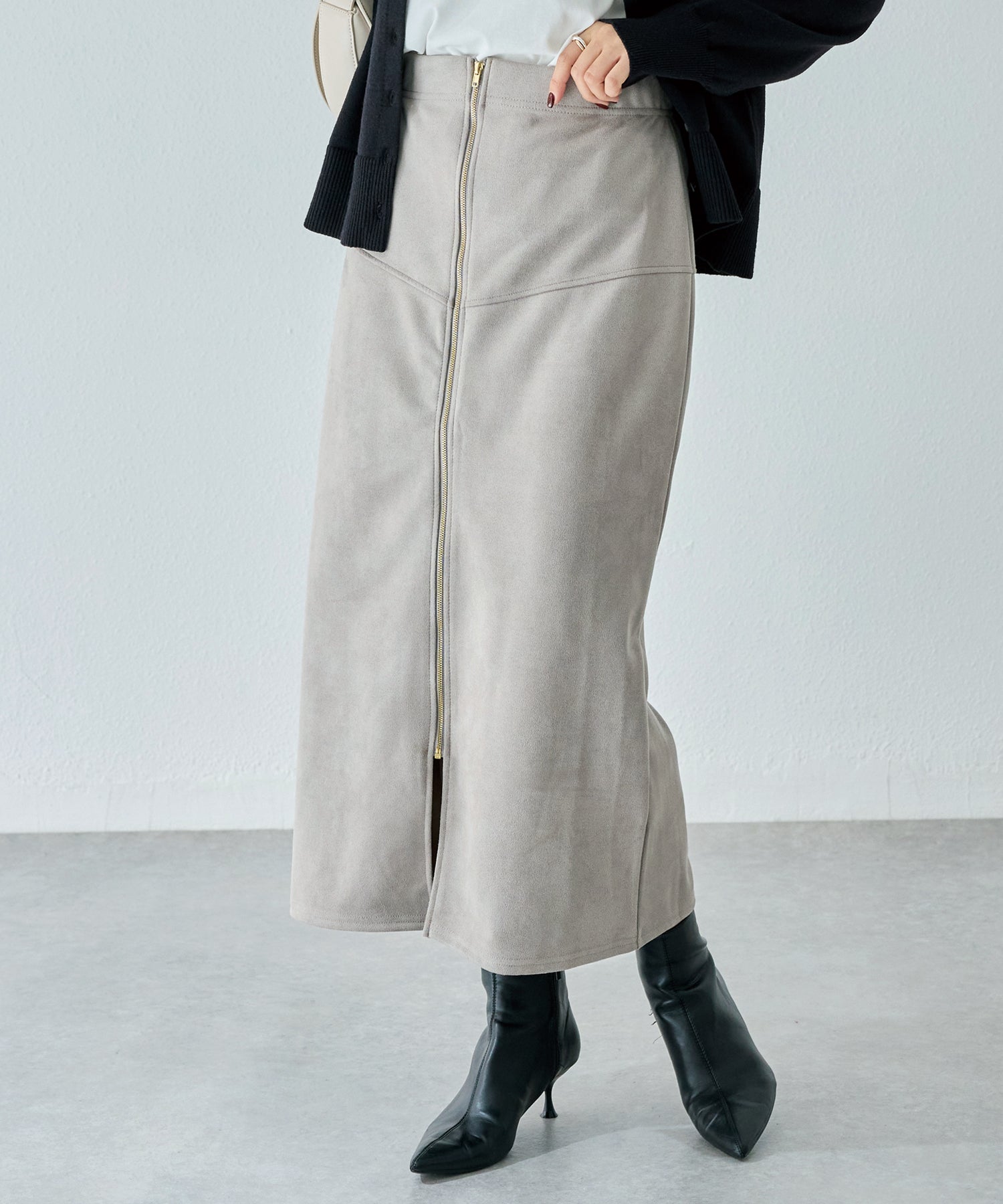 スエードフロントファスナースカート