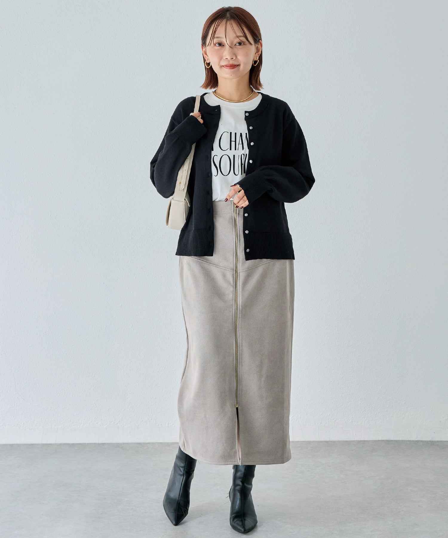 スエードフロントファスナースカート