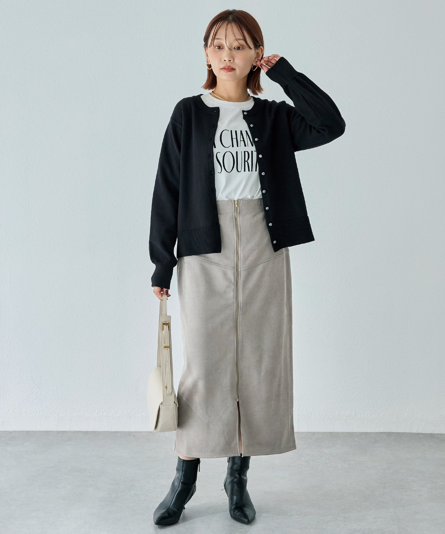 スエードフロントファスナースカート