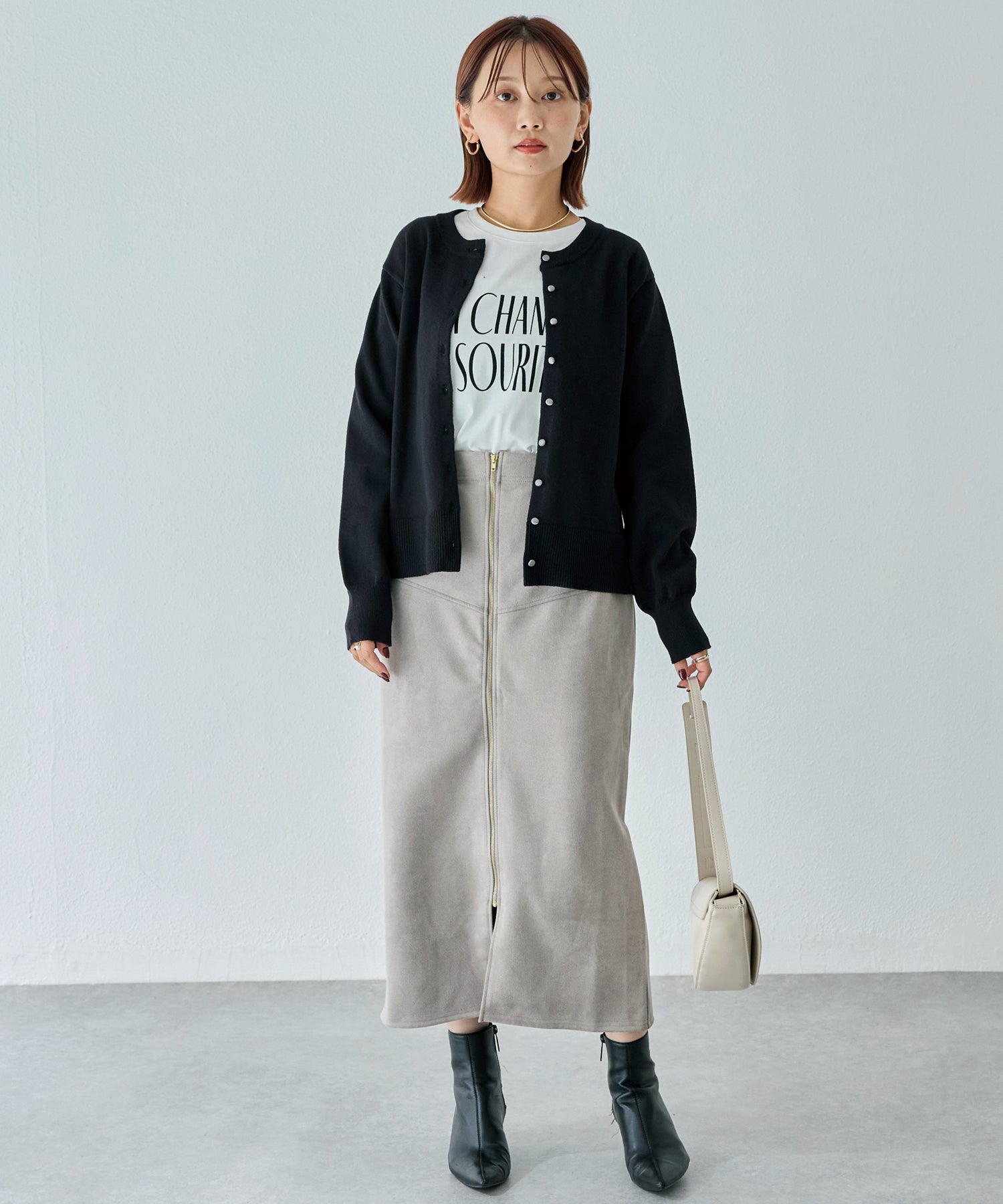 スエードフロントファスナースカート