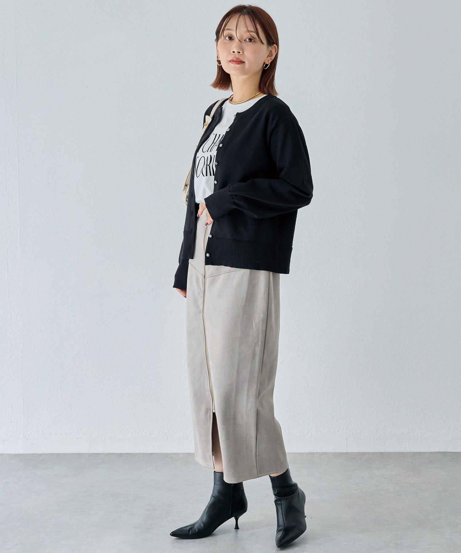 スエードフロントファスナースカート