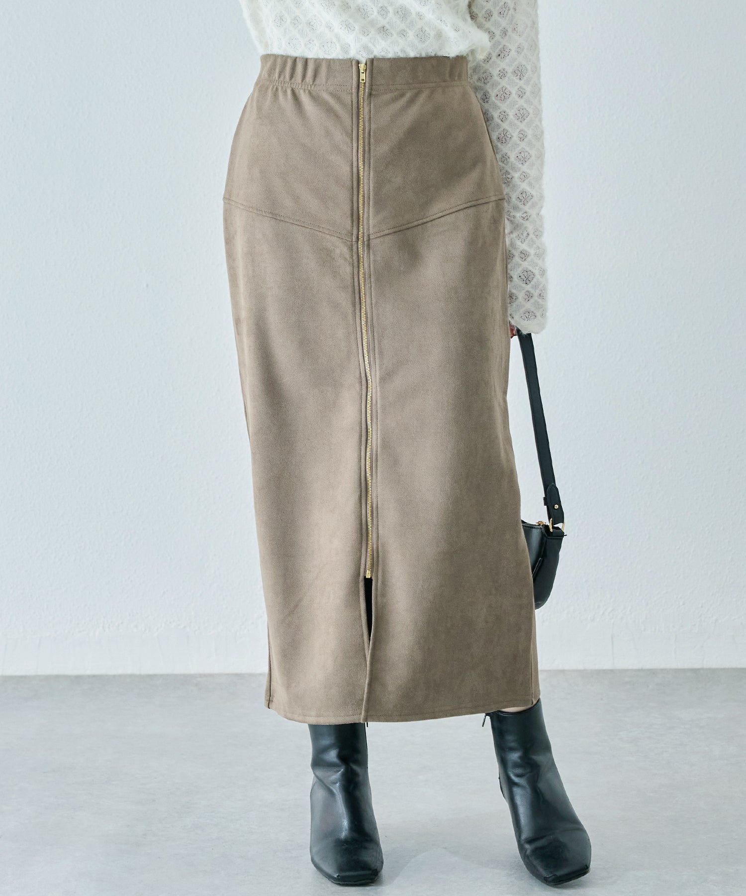 スエードフロントファスナースカート