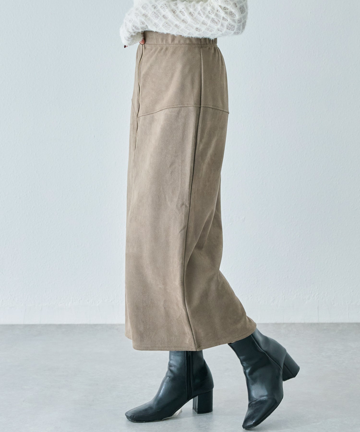 スエードフロントファスナースカート