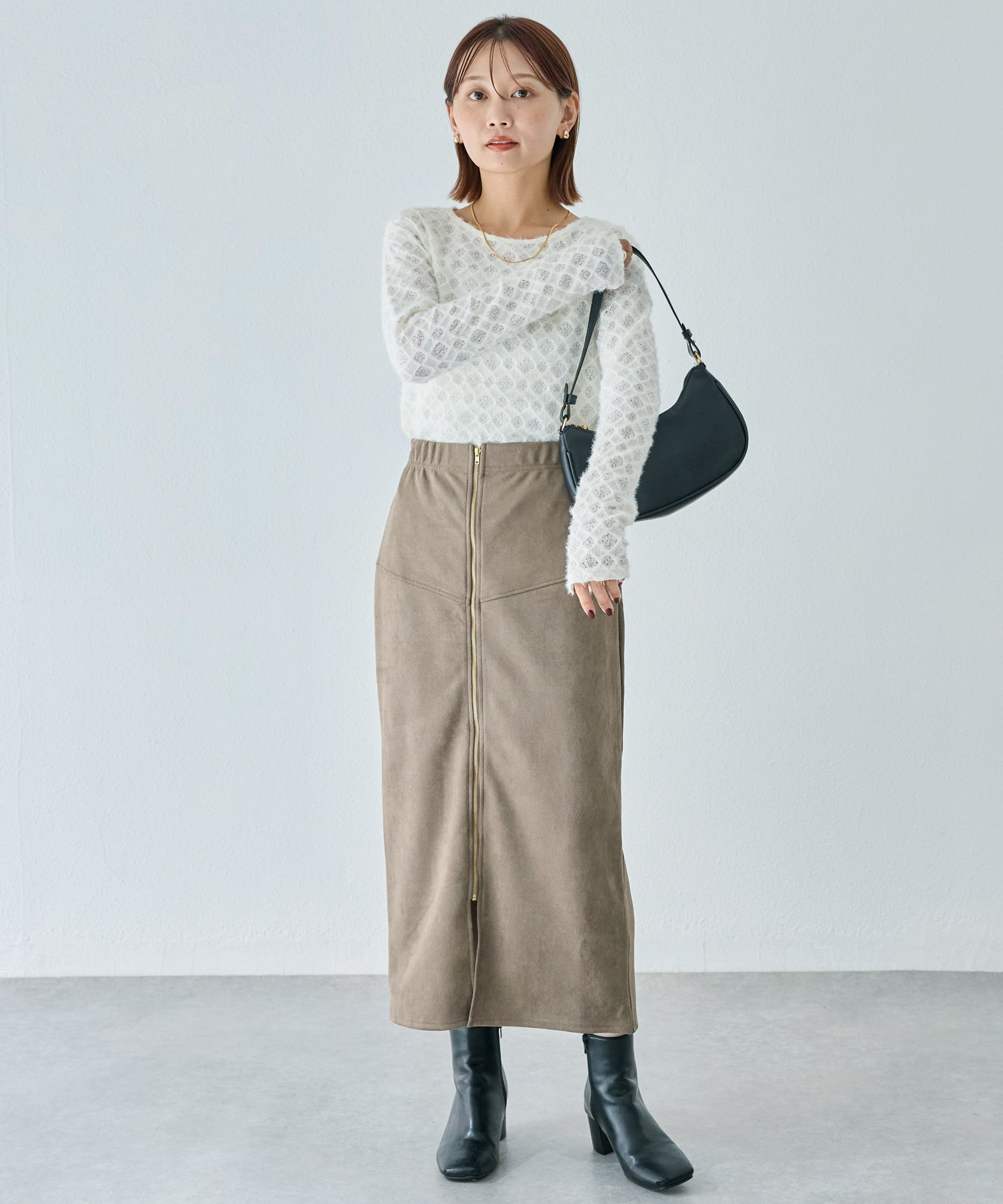 スエードフロントファスナースカート