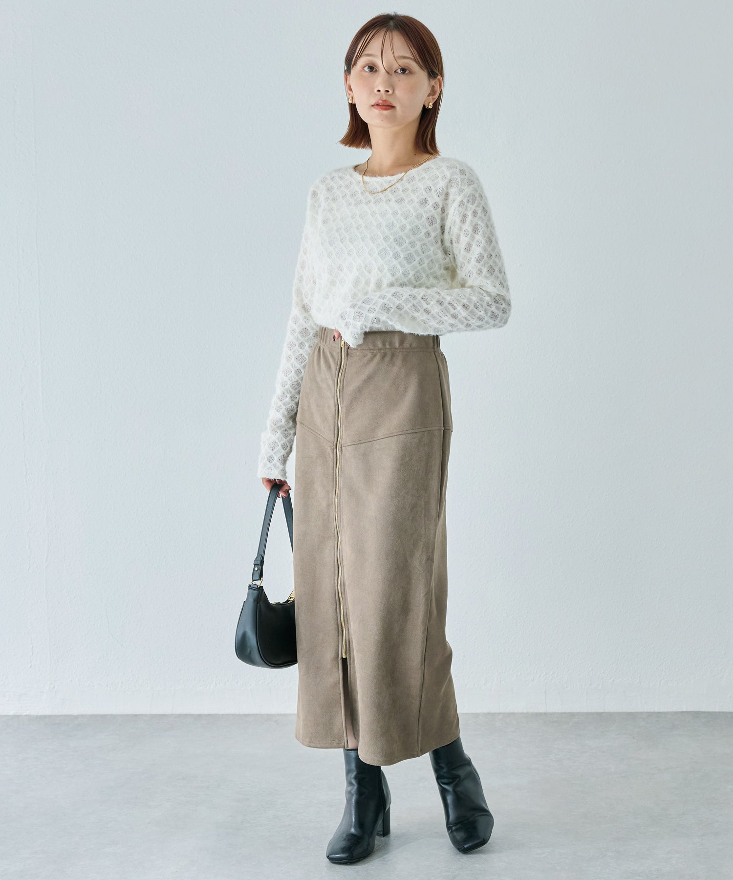 スエードフロントファスナースカート