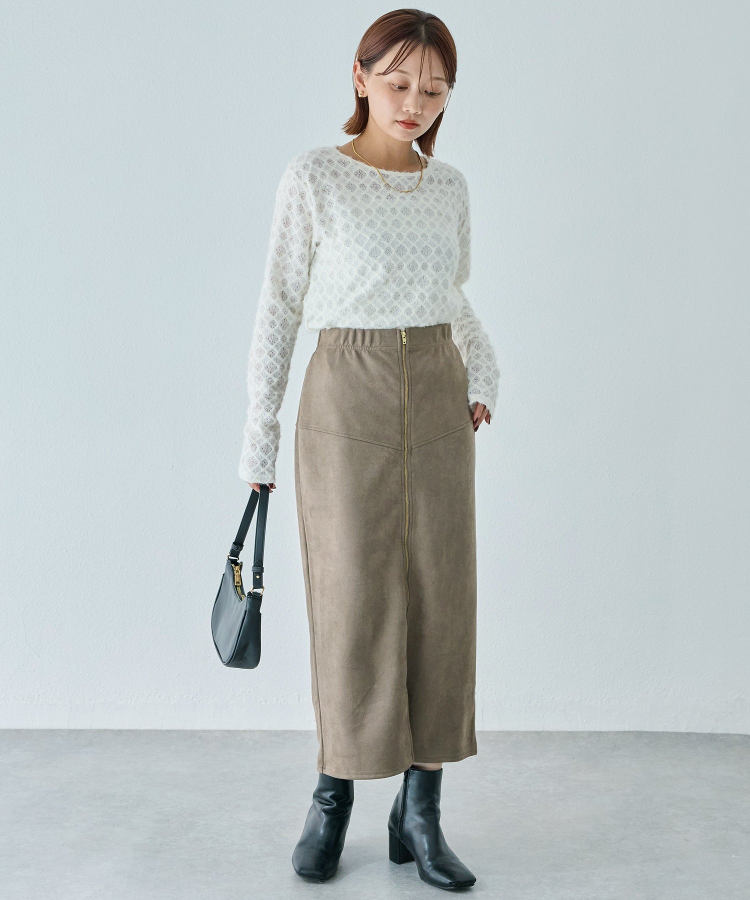 スエードフロントファスナースカート