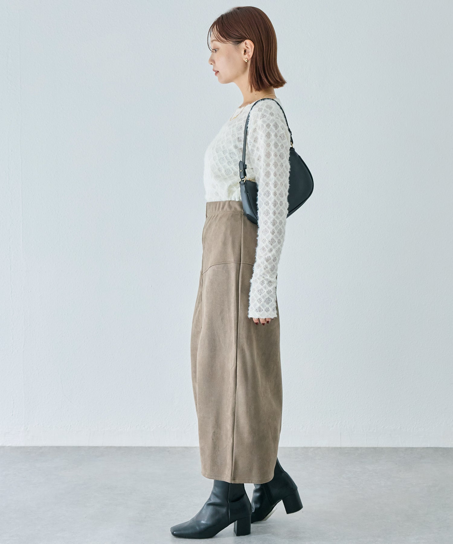 スエードフロントファスナースカート