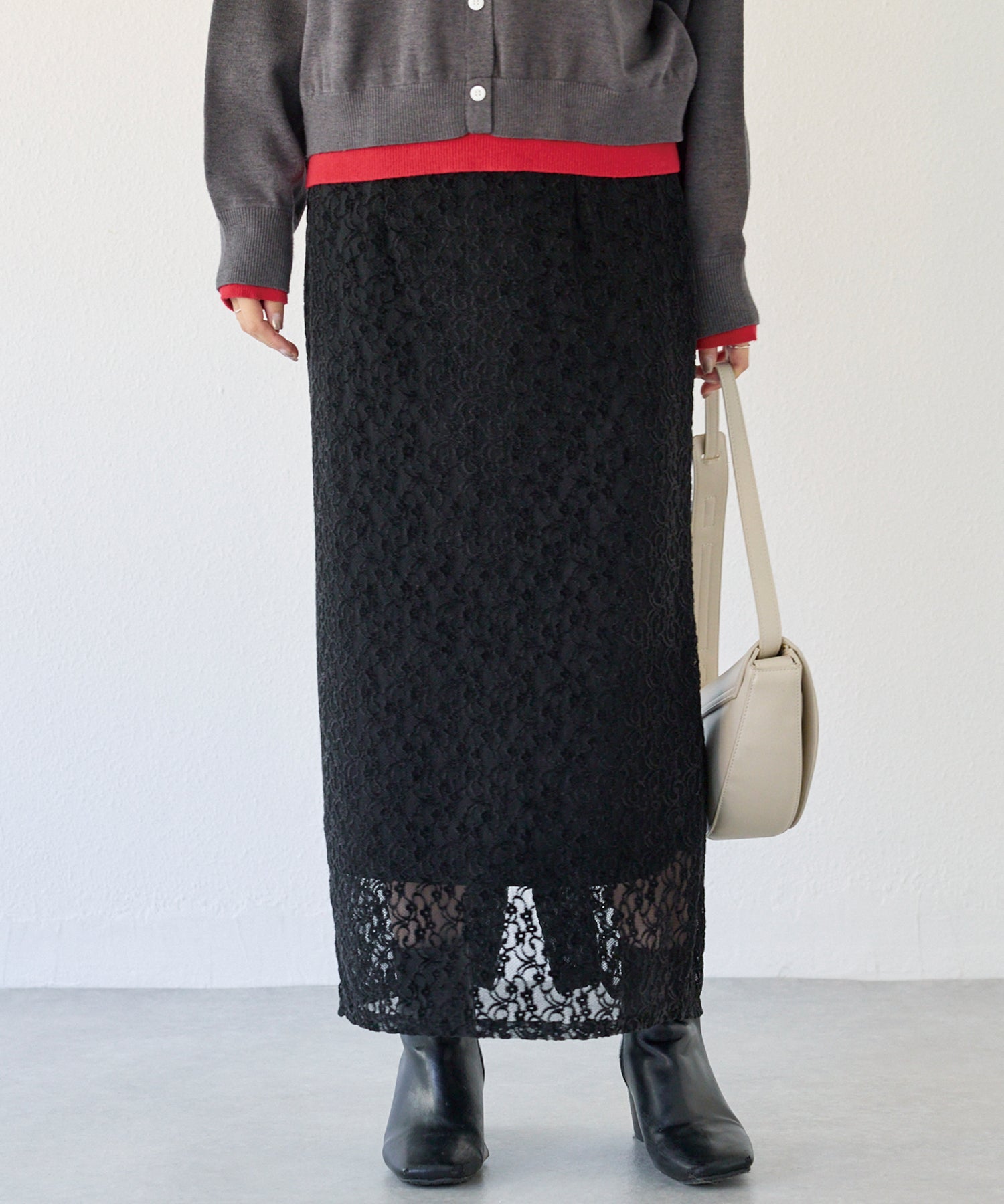 起毛レースナロースカート