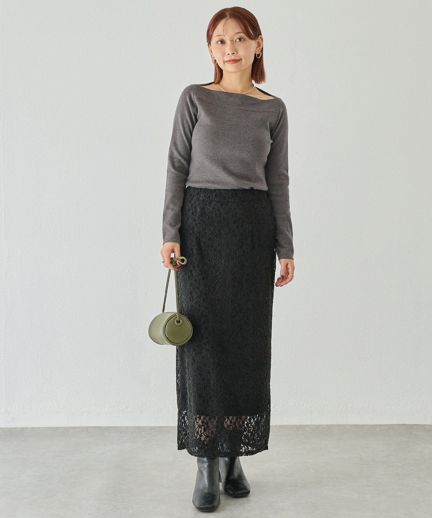 起毛レースナロースカート