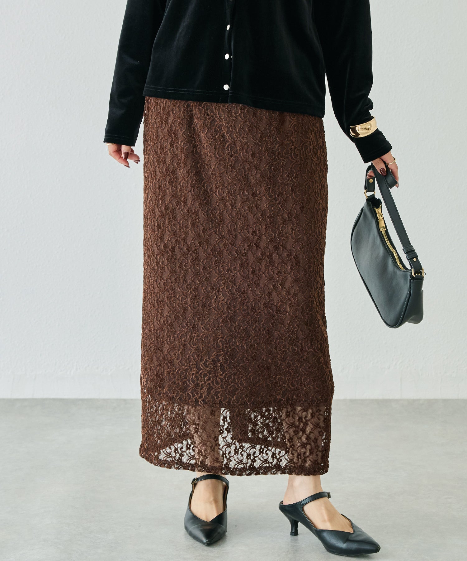 起毛レースナロースカート