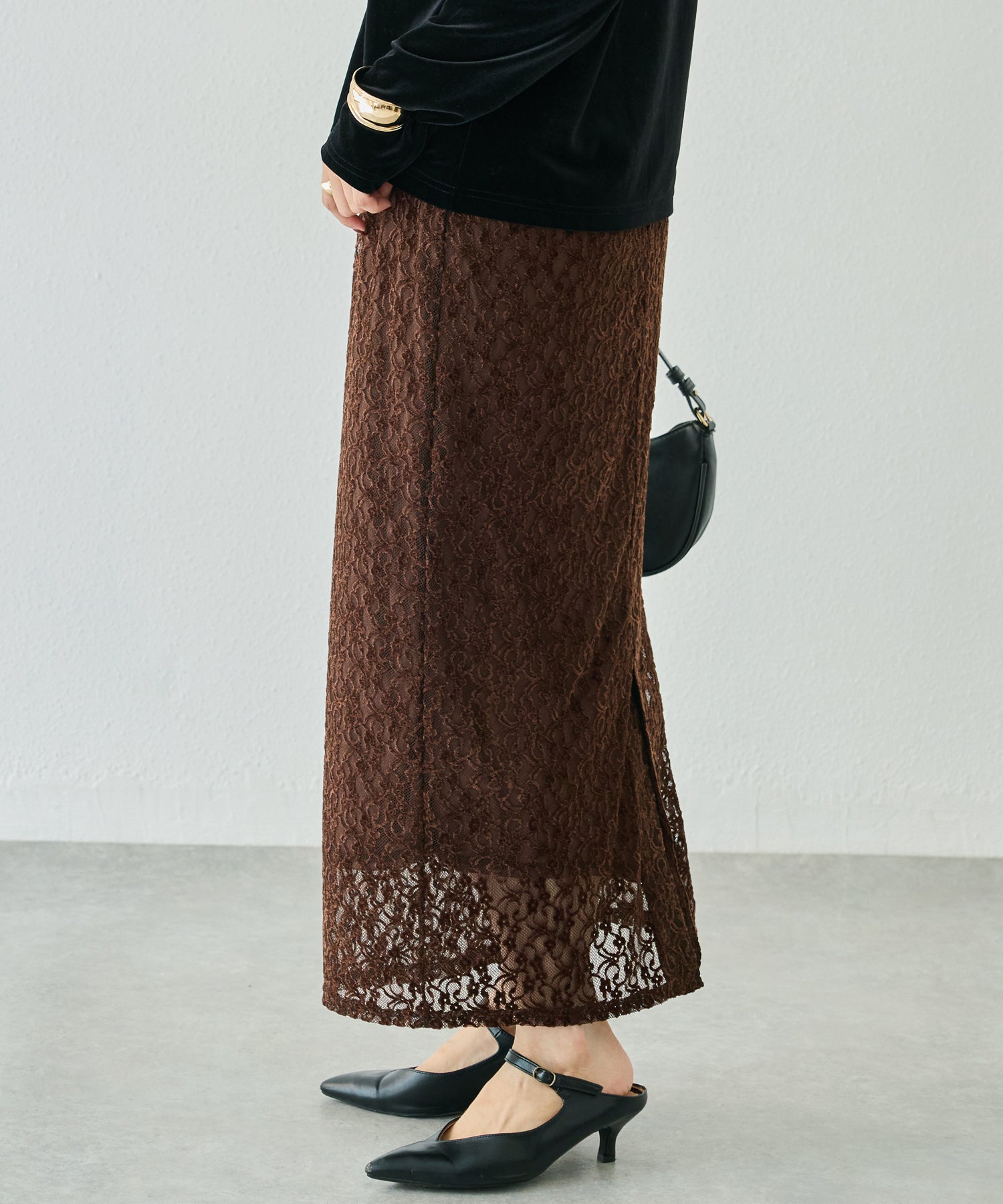 起毛レースナロースカート