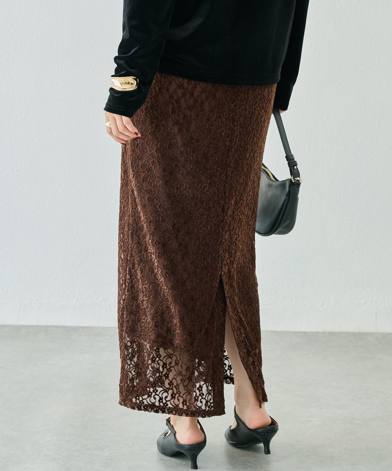 起毛レースナロースカート