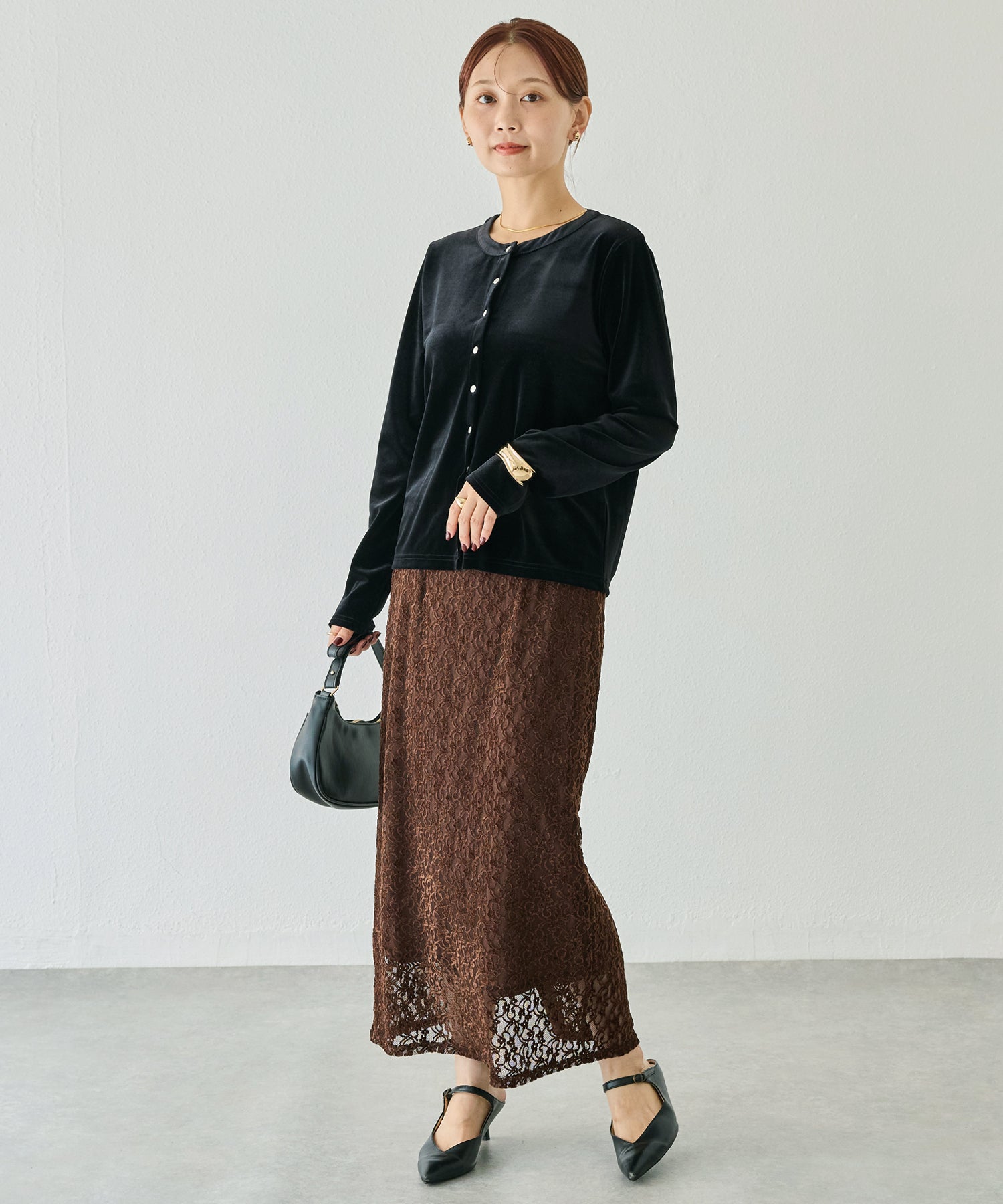 起毛レースナロースカート