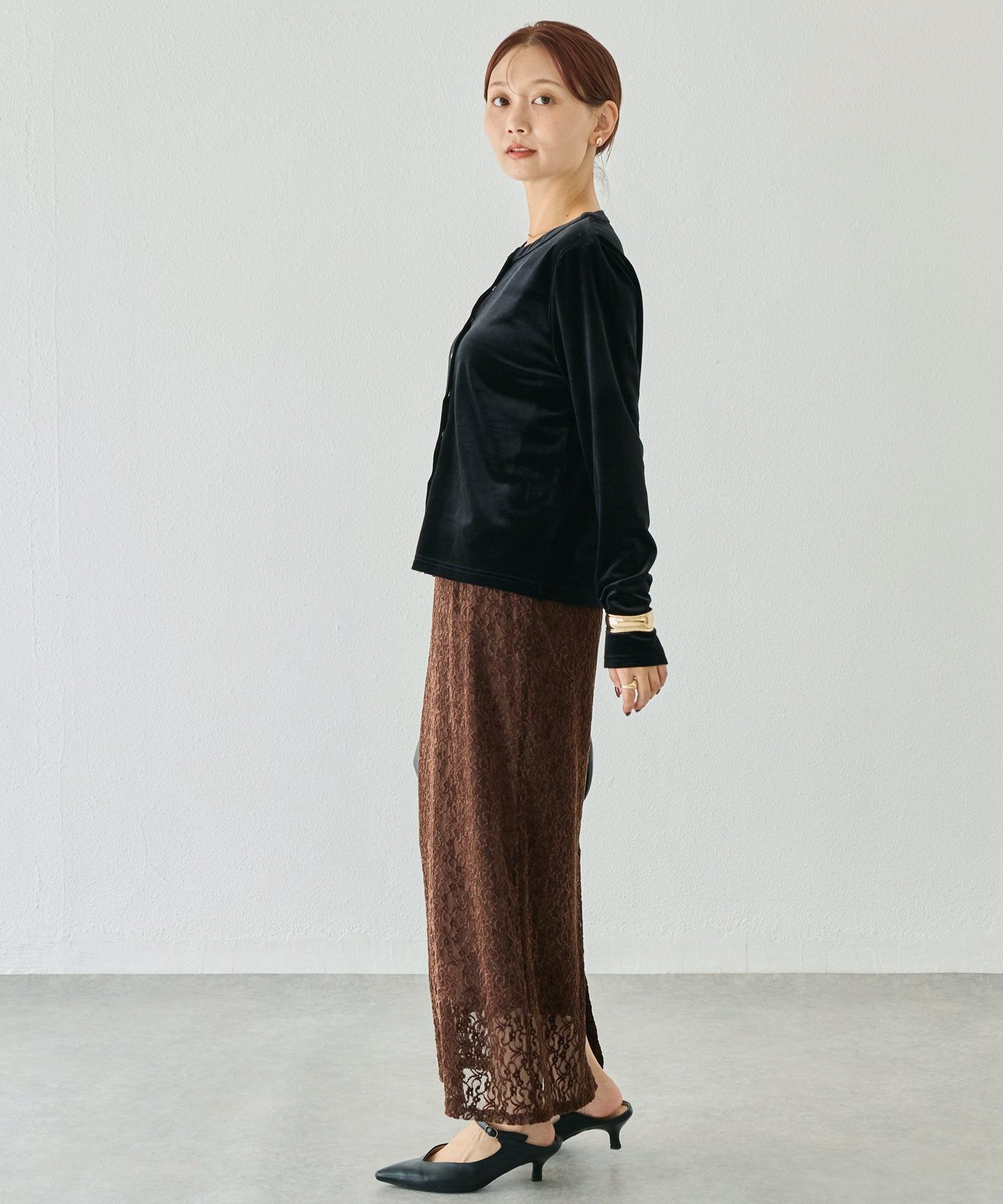 起毛レースナロースカート