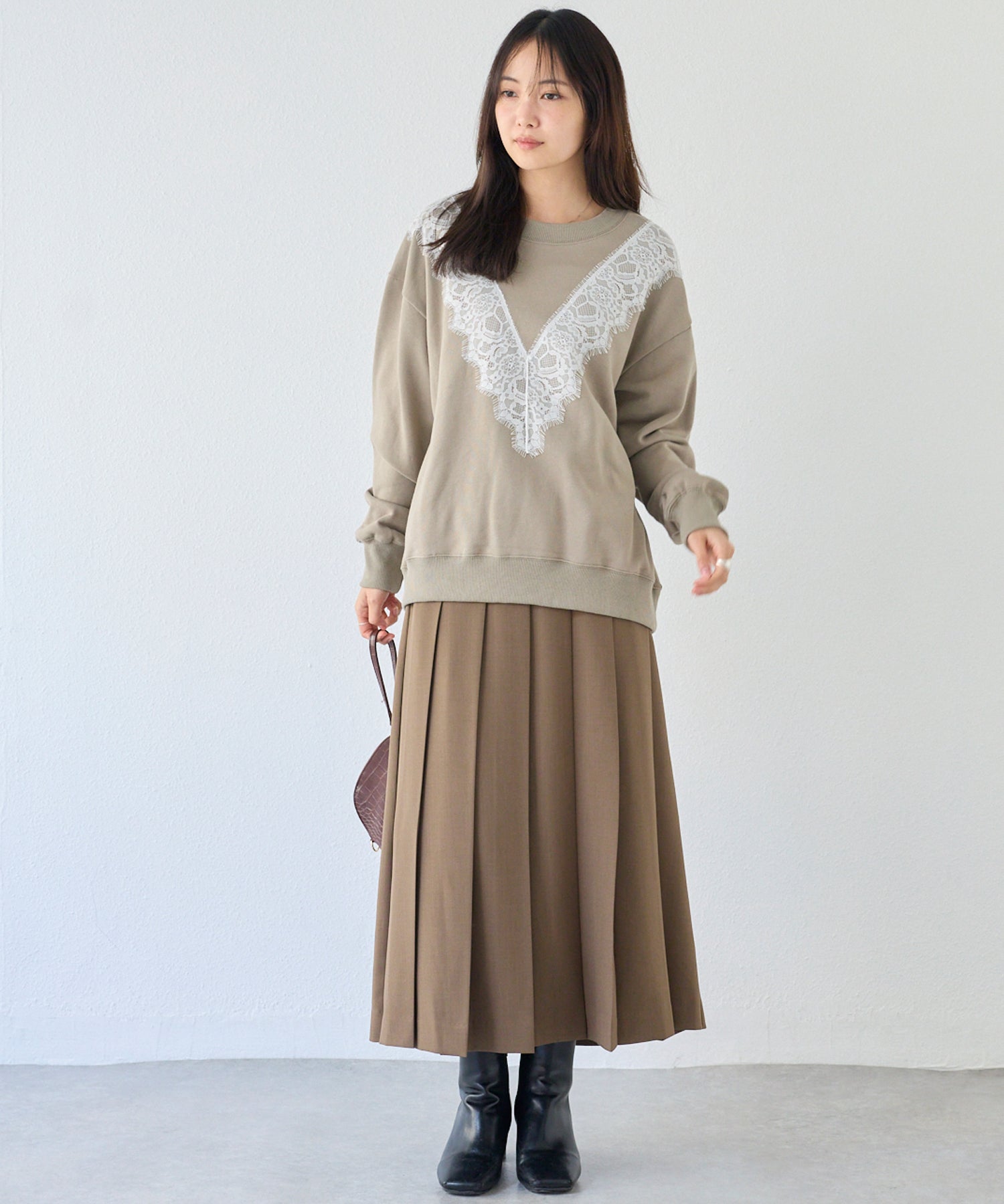 レース配色スウェットプルオーバー