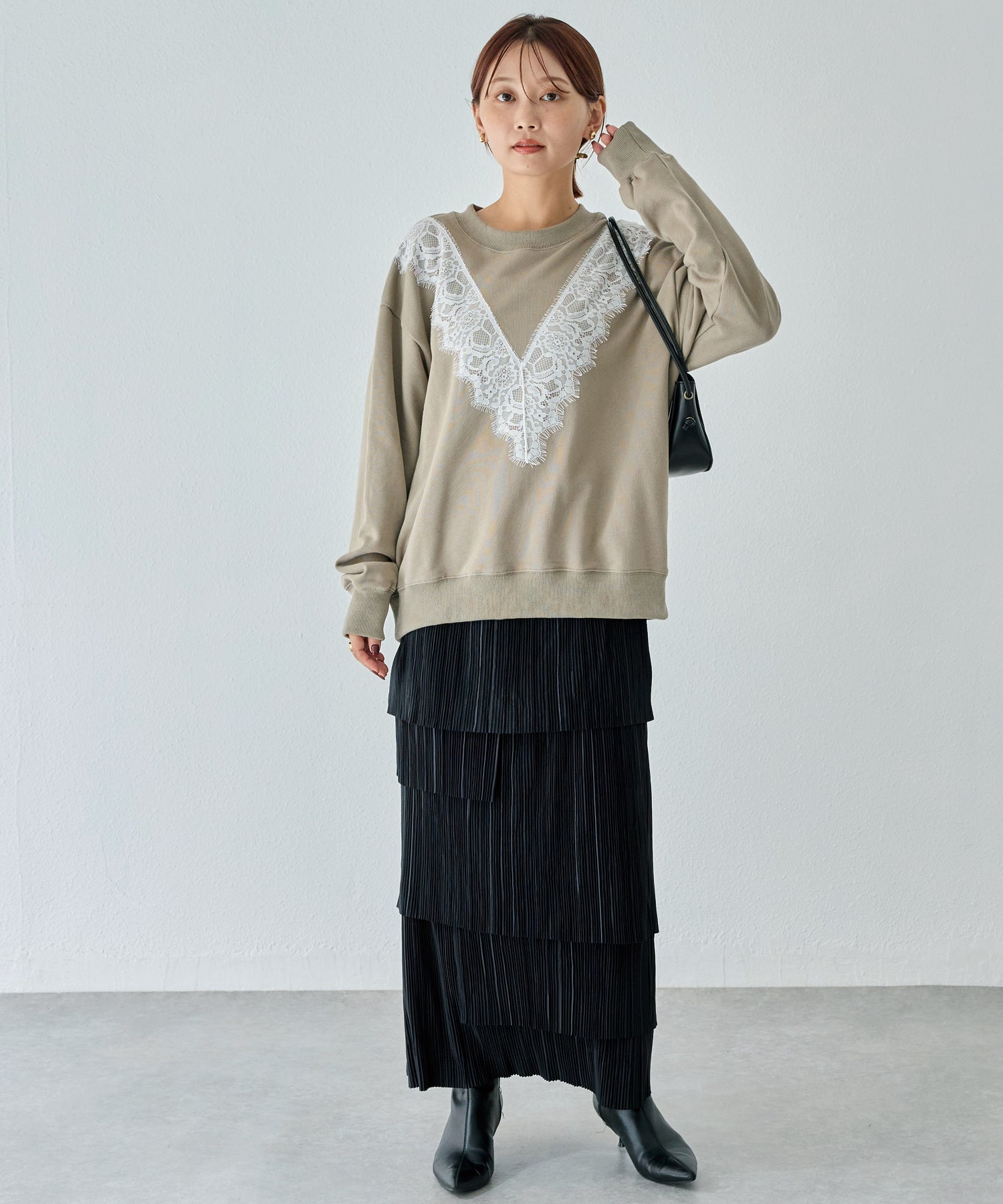 レース配色スウェットプルオーバー