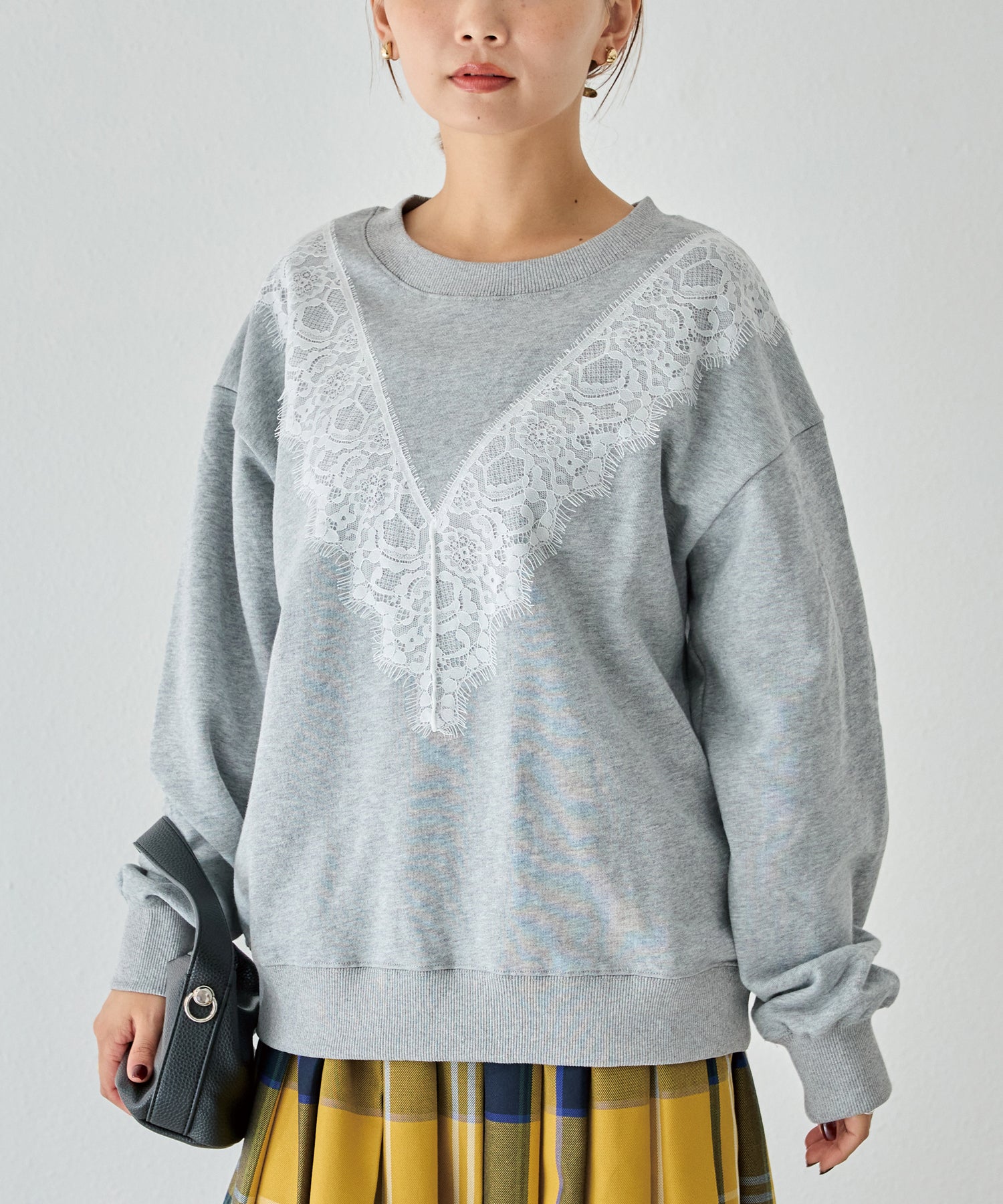 レース配色スウェットプルオーバー