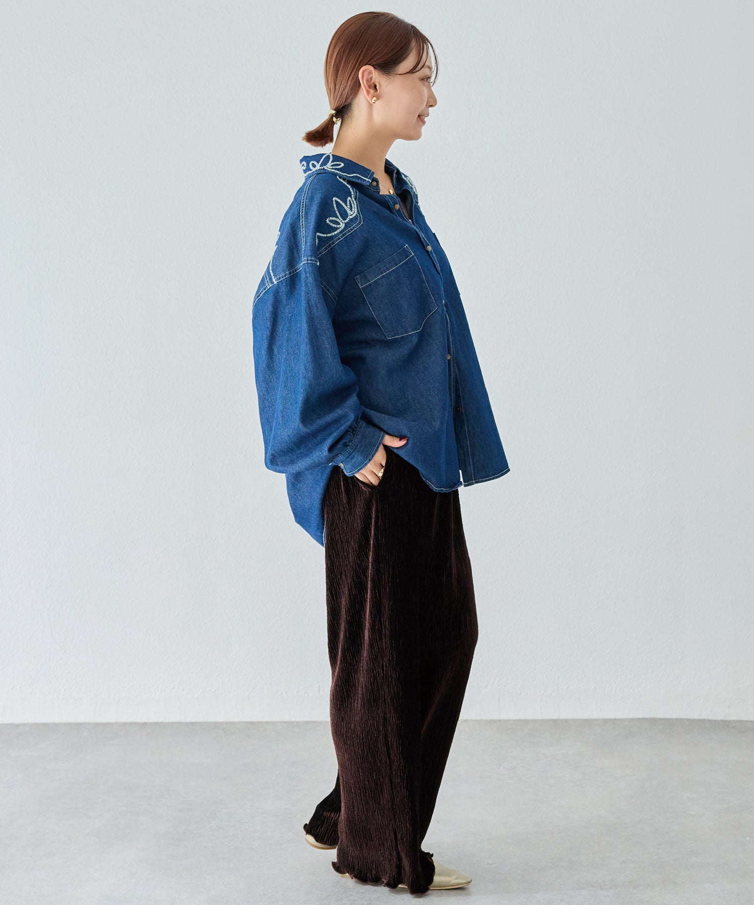 楊柳ベロアイージーパンツ