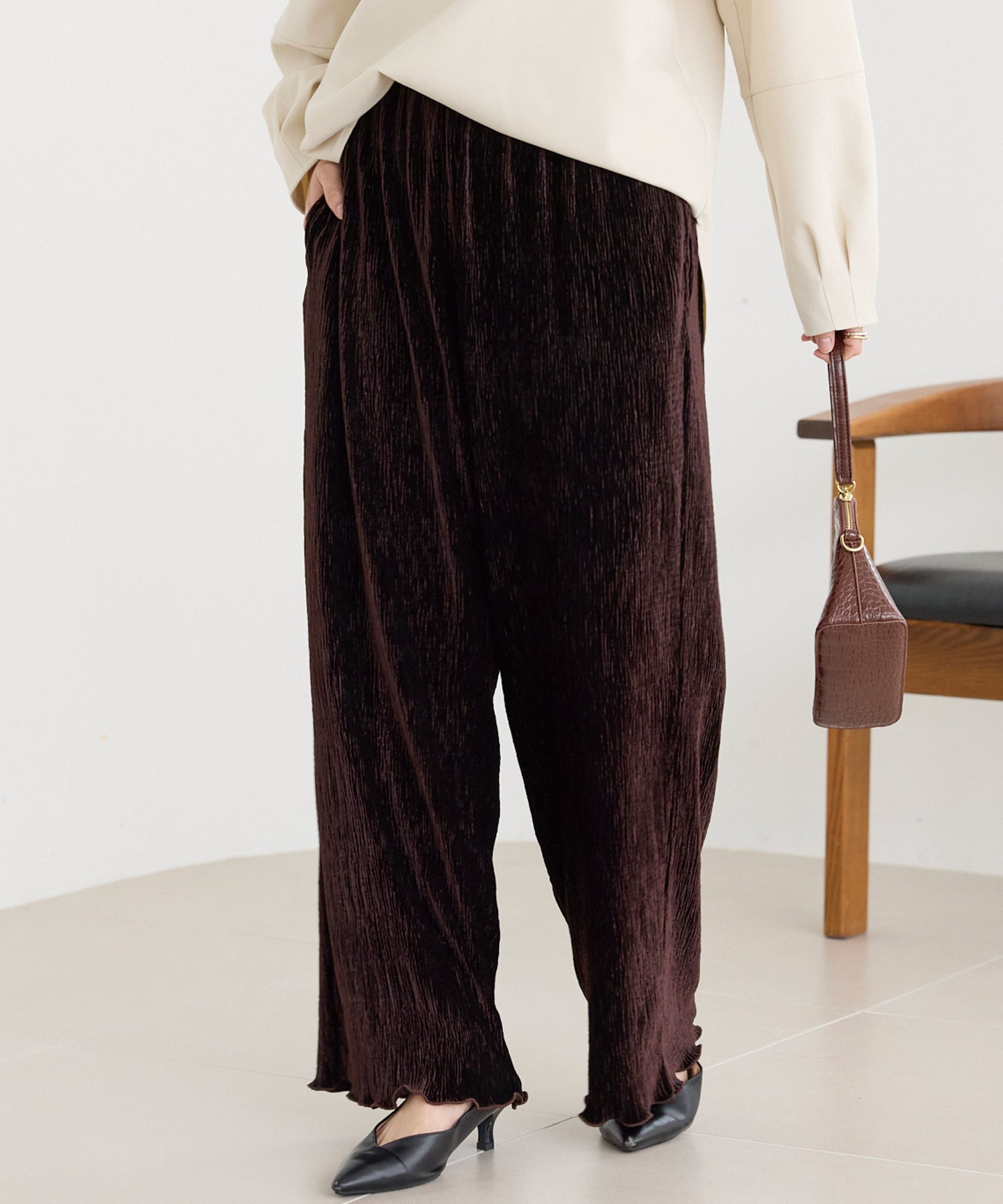 楊柳ベロアイージーパンツ | ラビアンジェ-⼤きいサイズのレディース服