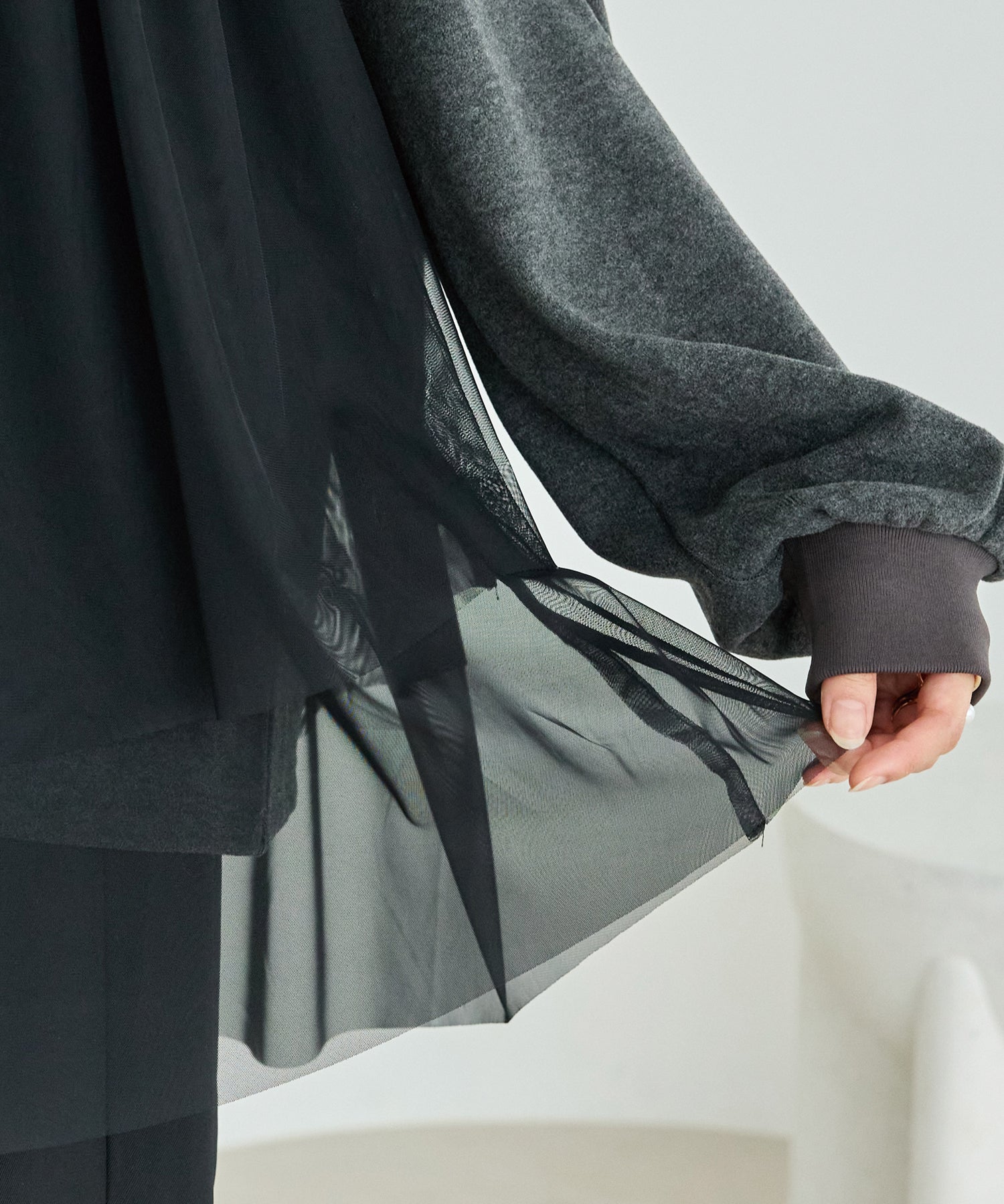 チュール切替ニットライクカットソー