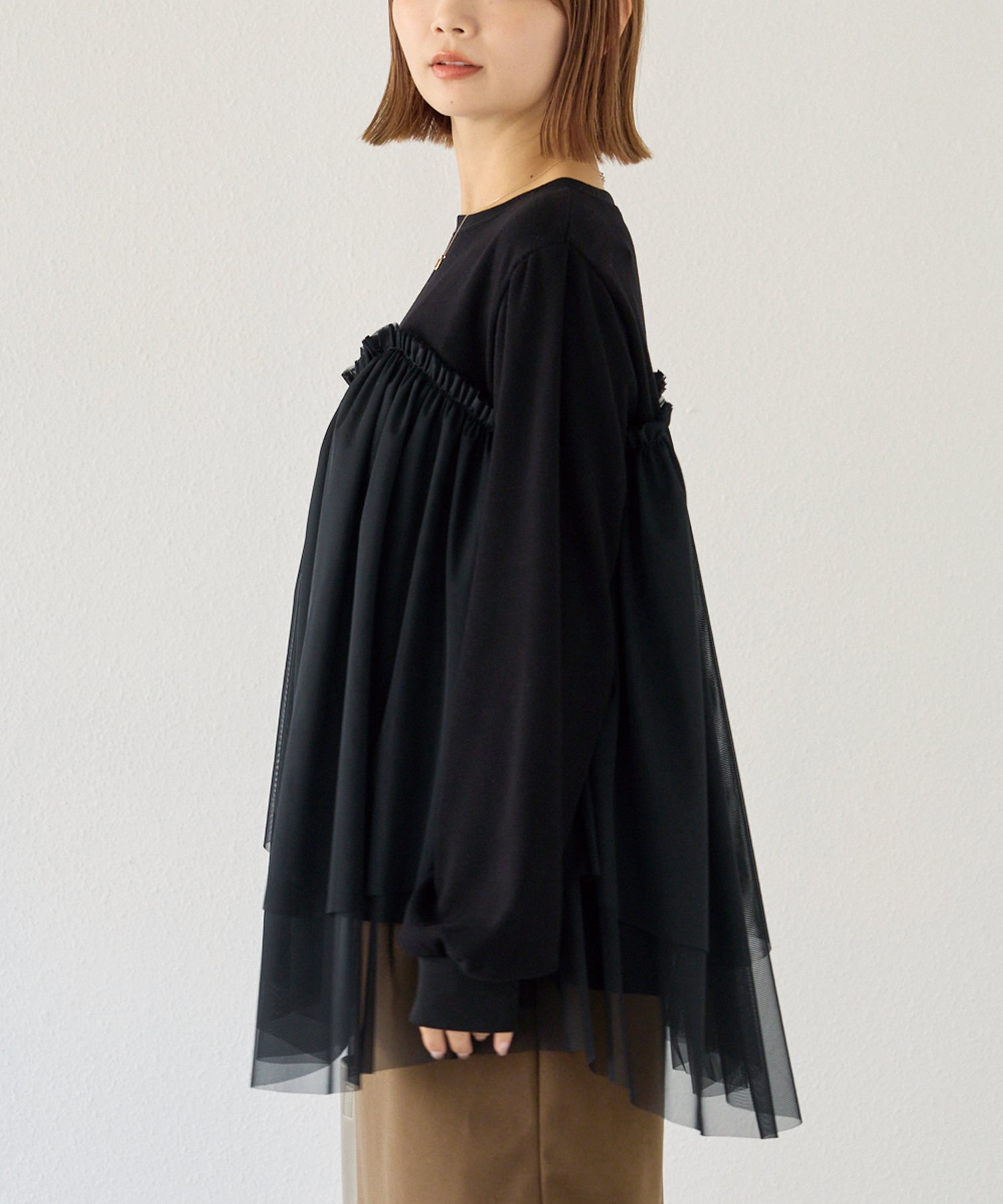 チュール切替ニットライクカットソー