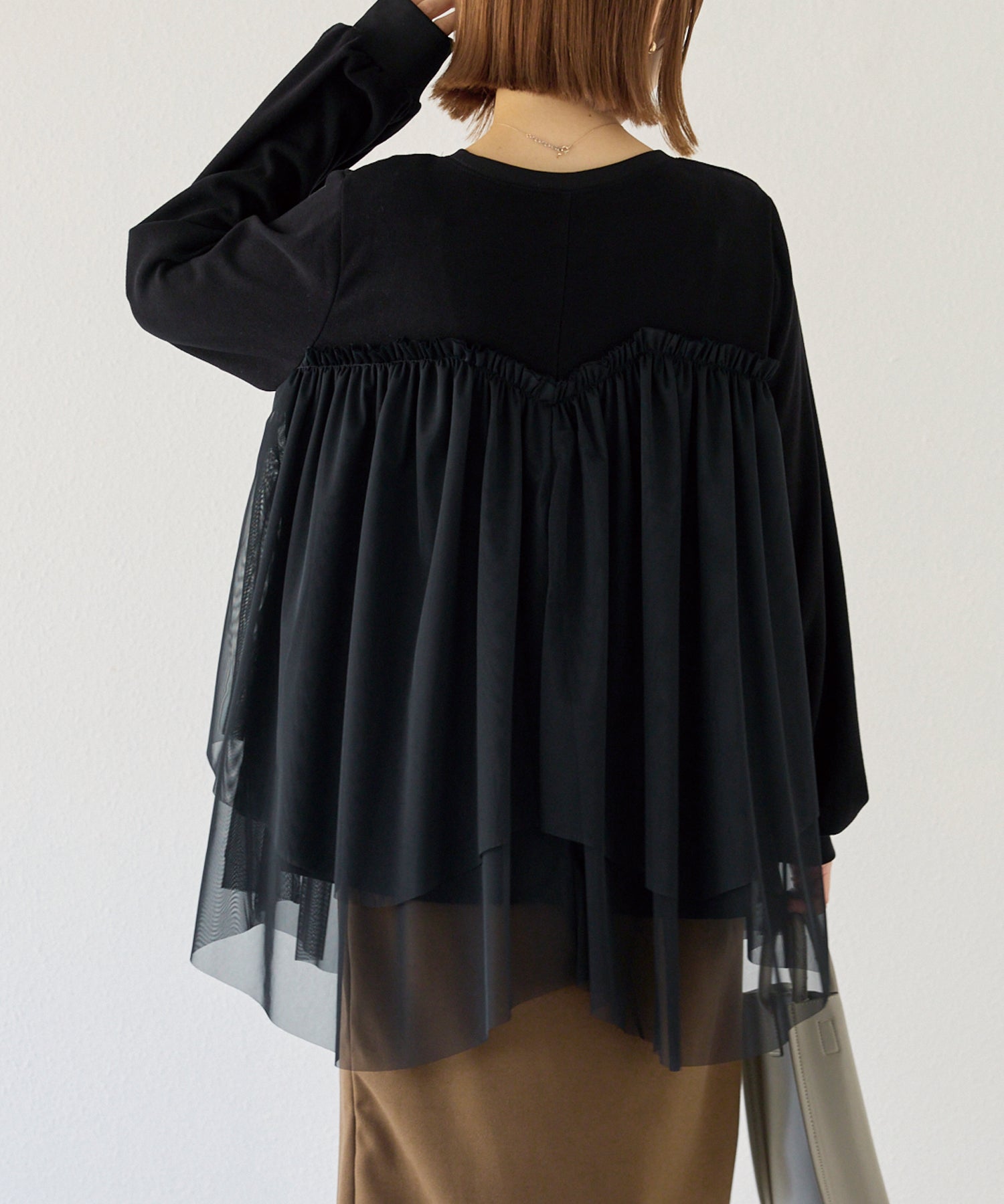 チュール切替ニットライクカットソー