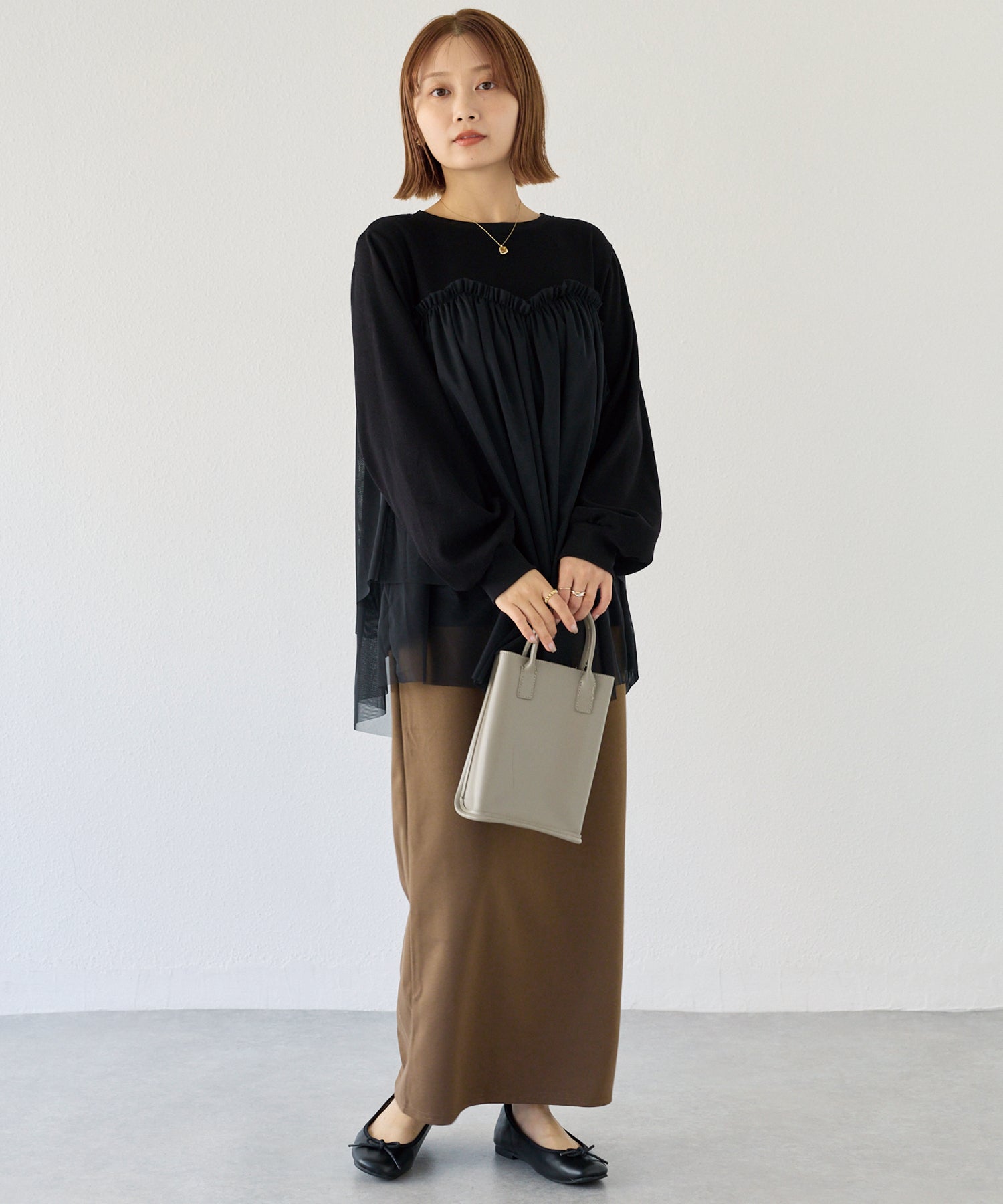 チュール切替ニットライクカットソー