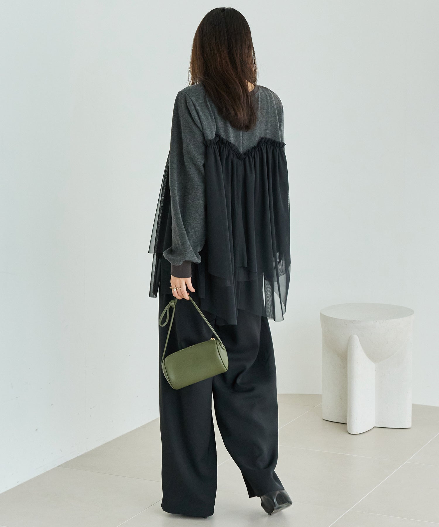 チュール切替ニットライクカットソー