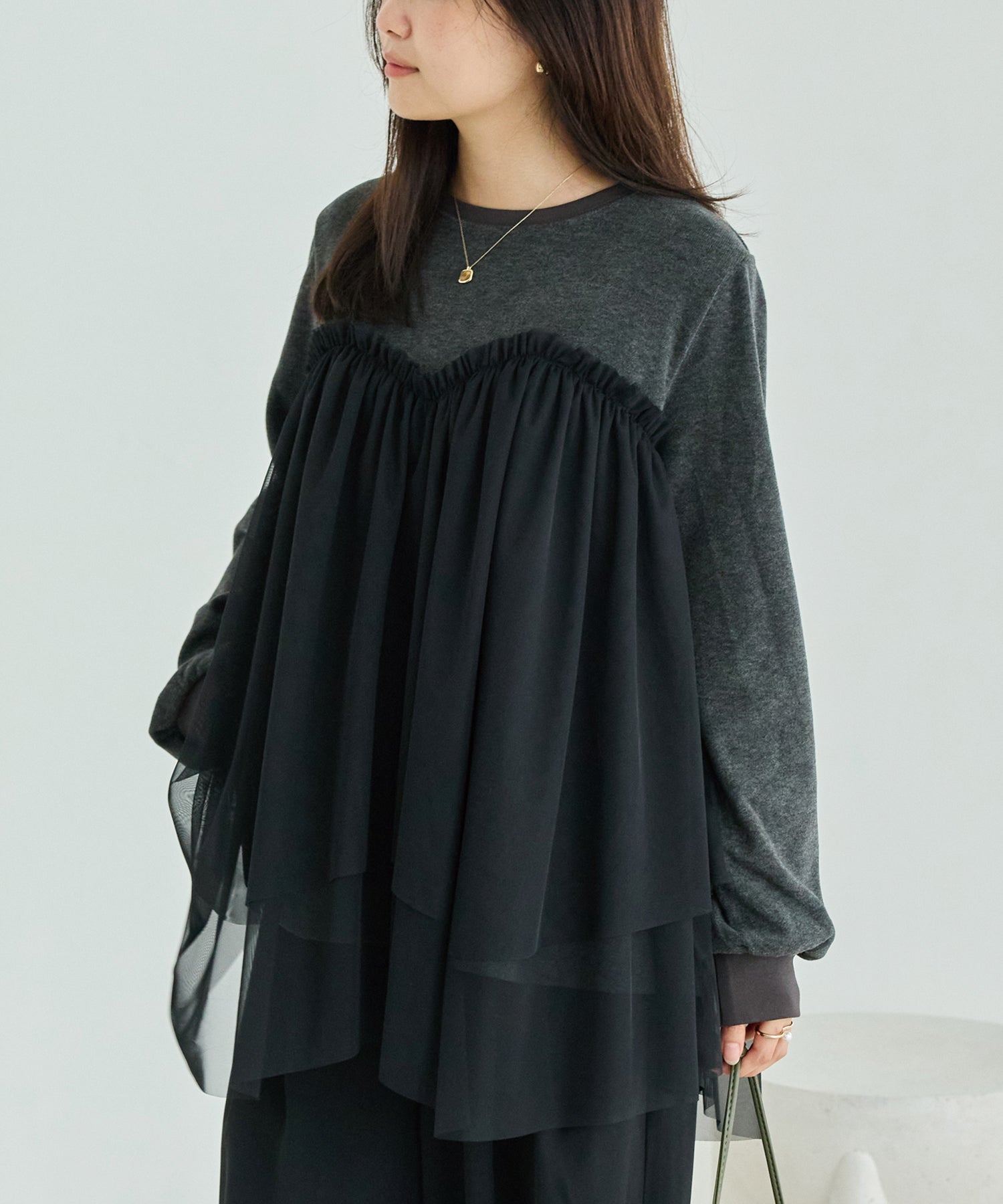 チュール切替ニットライクカットソー