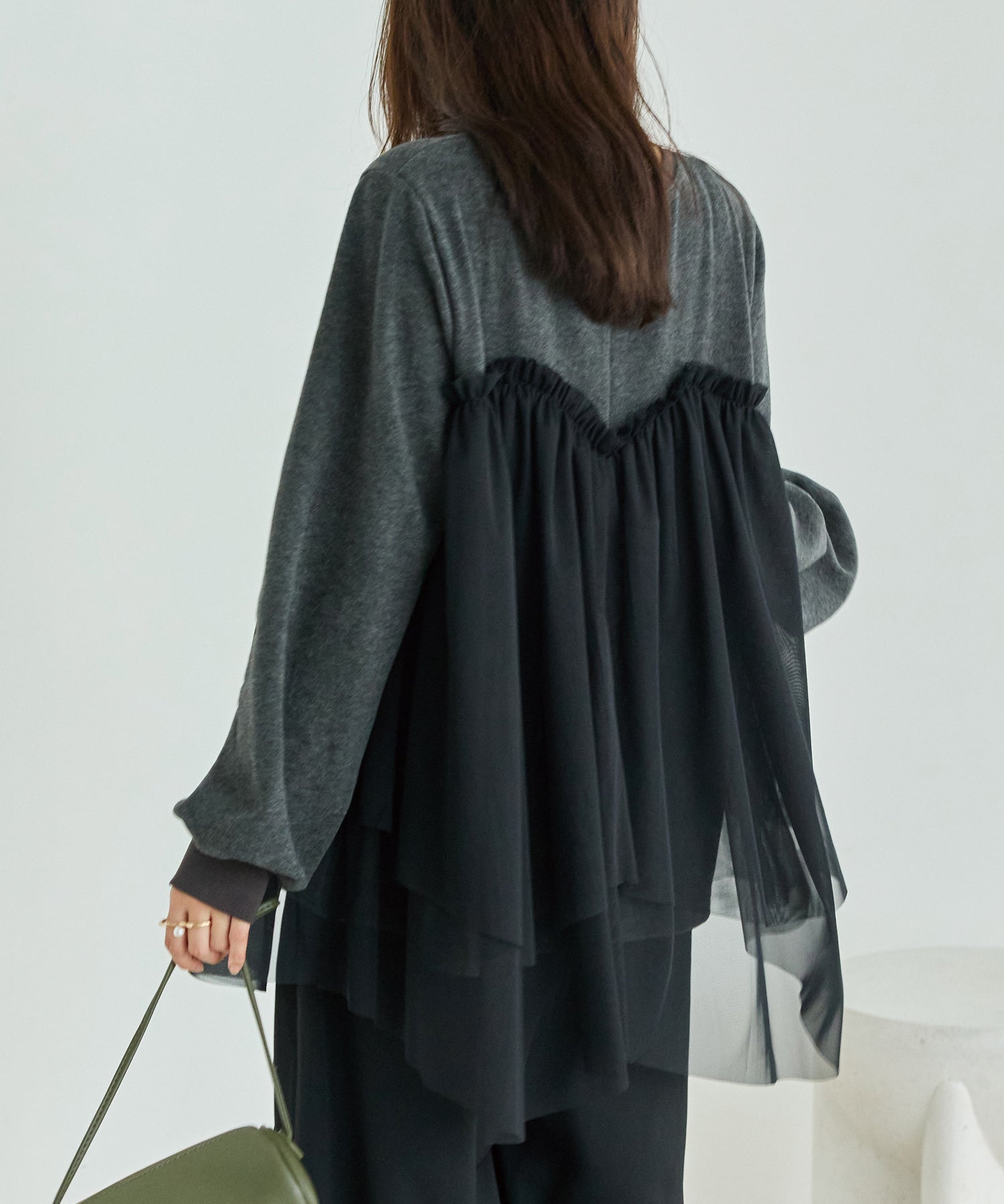チュール切替ニットライクカットソー