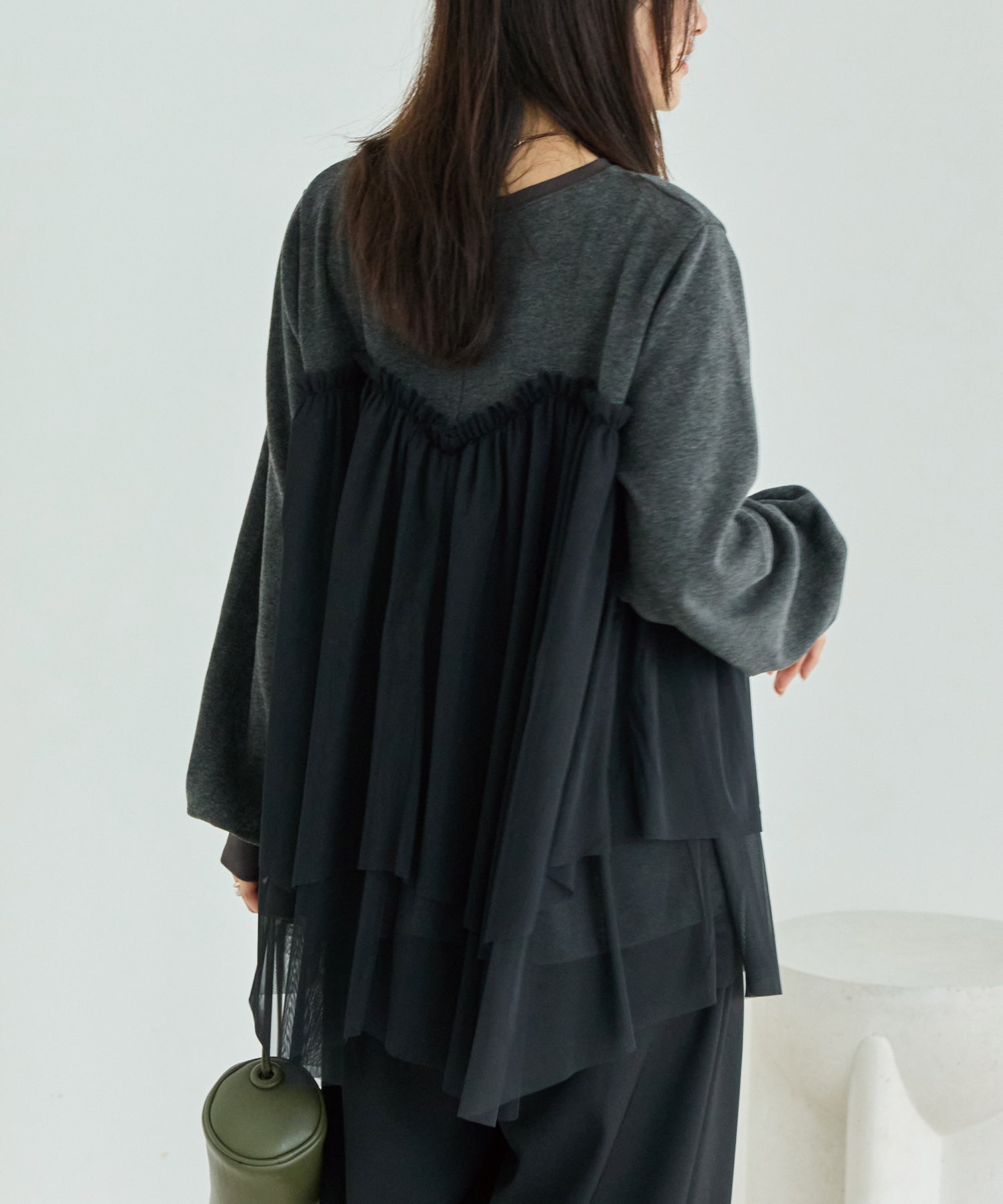 チュール切替ニットライクカットソー